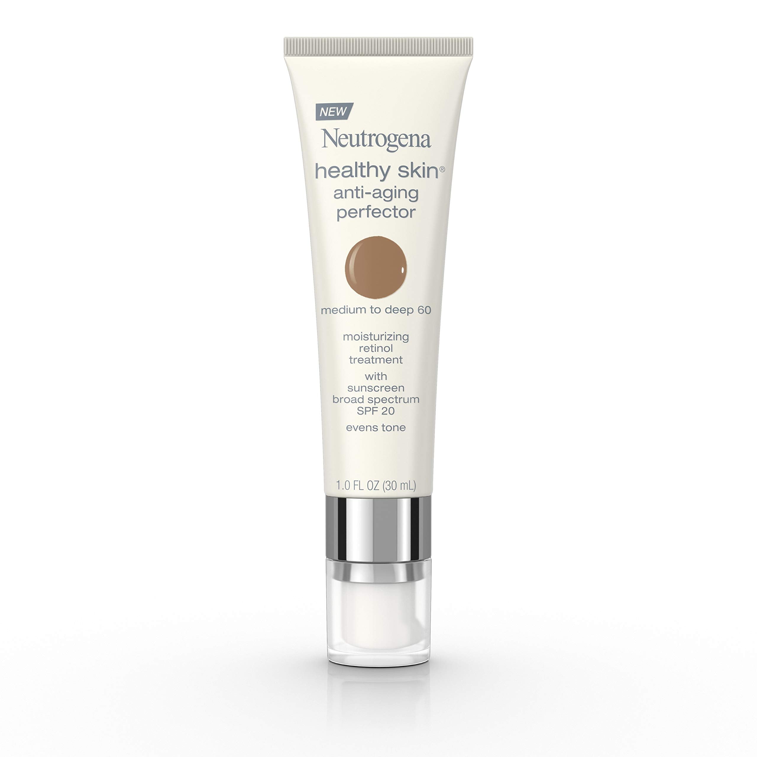 Neutrogena Healthy Skin Anti-Aging Perfector Tinted Facial Moisturizer and Retinol Treatment with Broad Spectrum SPF 20 Sunscreen with Titanium Dioxide, 60 Medium to Deep, 1 fl. oz