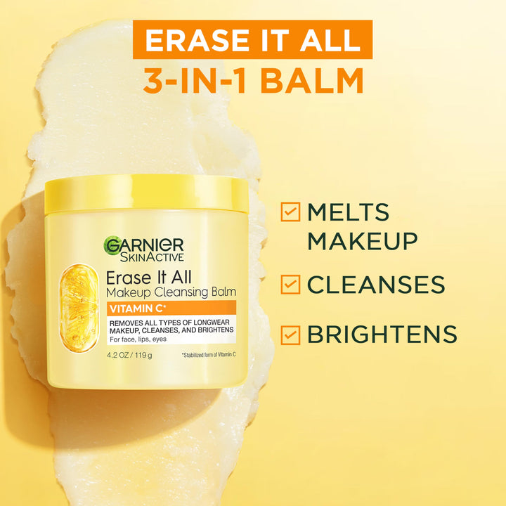 Garnier Erase It All Makeup Cleansing Balm with Vitamin C, Brightening Facial Cleanser and Makeup Remover, 4.2 Oz