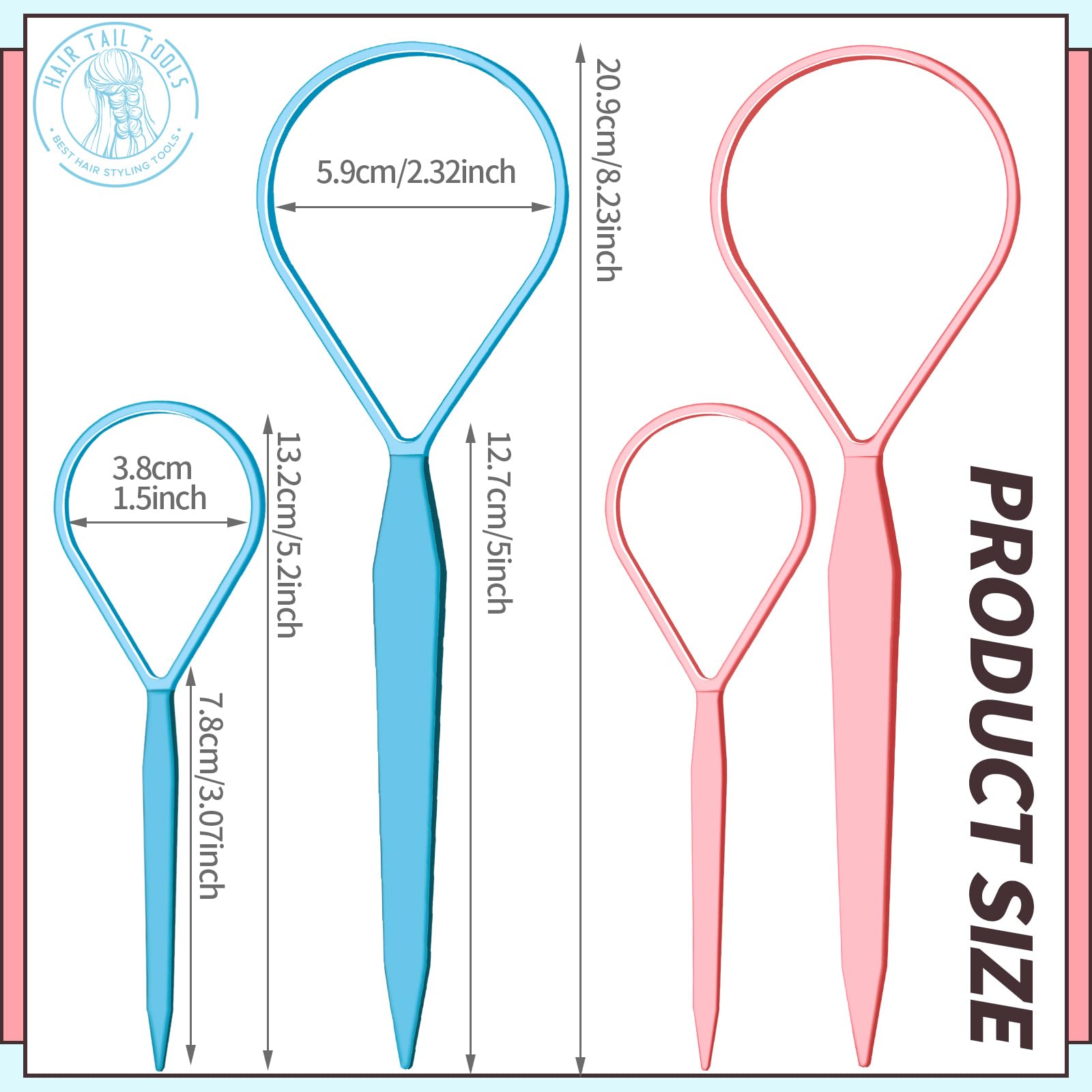 Teenitor 4pcs Pony Hair Tail Tools, 2 Pairs Hair Loop Styling Tool Hair Flipper Pull Through Tool, French Braiding Hair Tool Hair Accessories for Women Girls, Loop Hair Tool, Light Blue/Light Pink