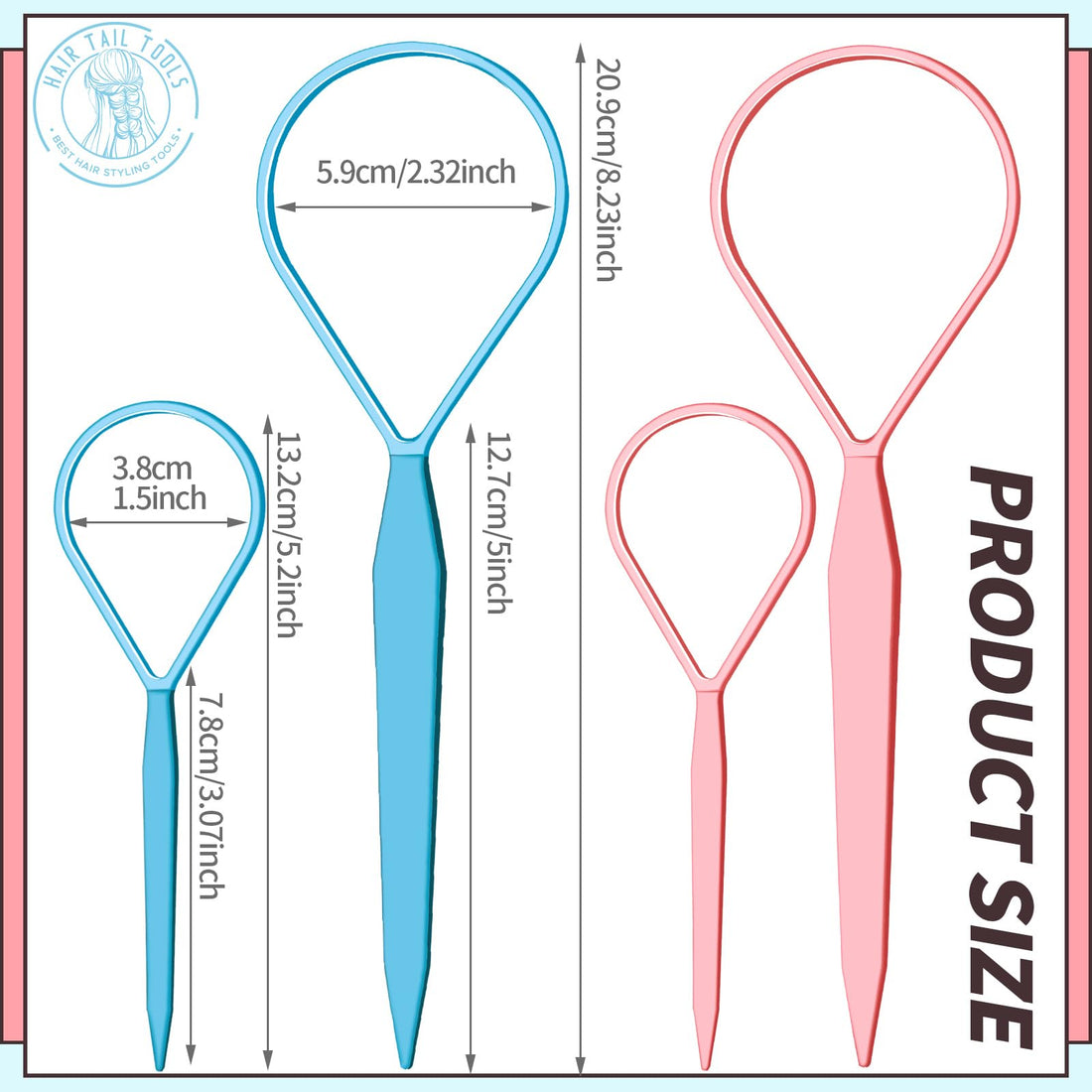 Teenitor 4pcs Pony Hair Tail Tools, 2 Pairs Hair Loop Styling Tool Hair Flipper Pull Through Tool, French Braiding Hair Tool Hair Accessories for Women Girls, Loop Hair Tool, Light Blue/Light Pink