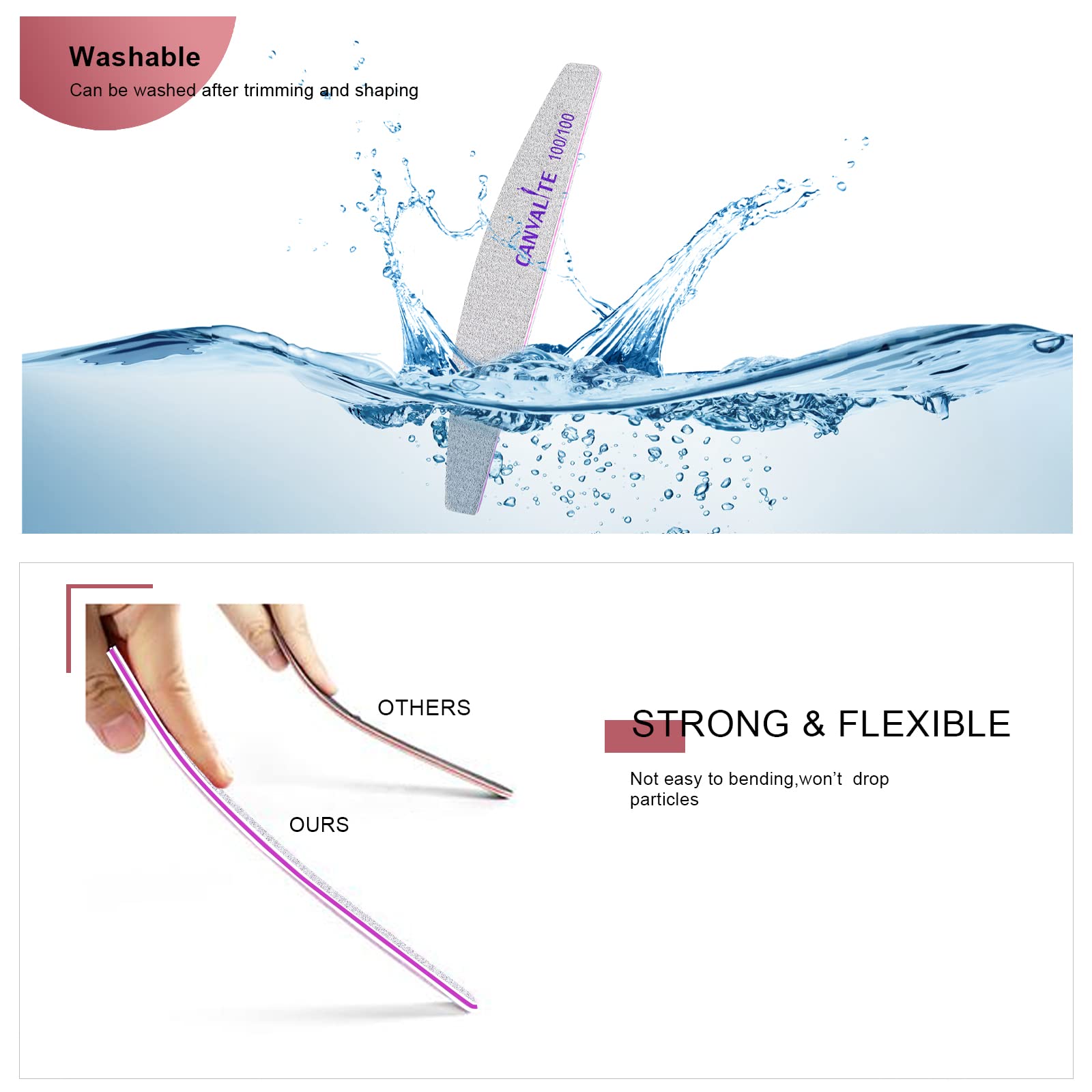 Canvalite 10pcs 100 Grit Nail Files for Acrylic Nails Emery Board Nail Styling Tools for Home and Salon Use