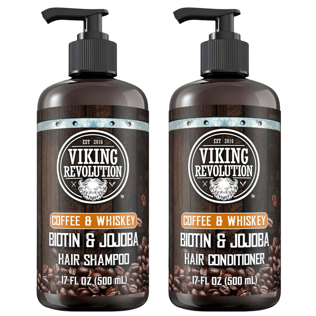 Viking Revolution Coffee Whiskey Mens Shampoo and Conditioner Set with Biotin and Jojoba Oil - Natural Hair Shampoo and Hair Conditioner for Men with Vitamin B5- Shampoo and Conditioner Set Men (17Oz)