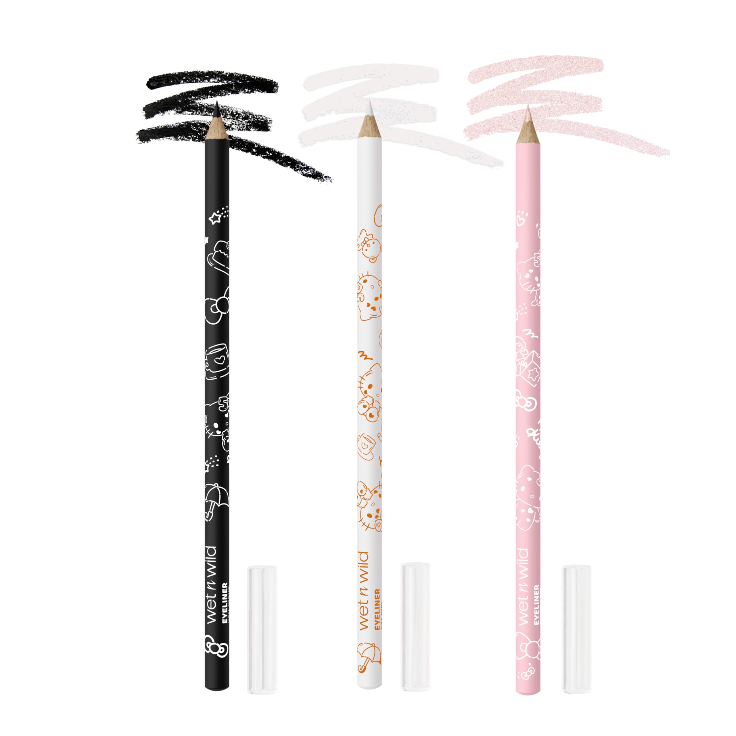 wet n wild Hello Kitty 3-Piece Eyeliner Pencil Set, Multi-Functional Smooth Creamy Versatile Application, Long-Wearing Finish, Cruelty-Free & Vegan