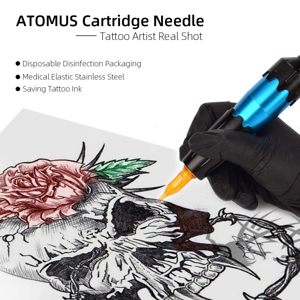 Tattoo Cartridge Needles, ATOMUS 10pcs 3RS 5RS 7RS 9RS Round Shader Disposable Tattoo Needle for Pen Rotary Machine Tattoo Supplies (Yellow 7RS 10pcs)