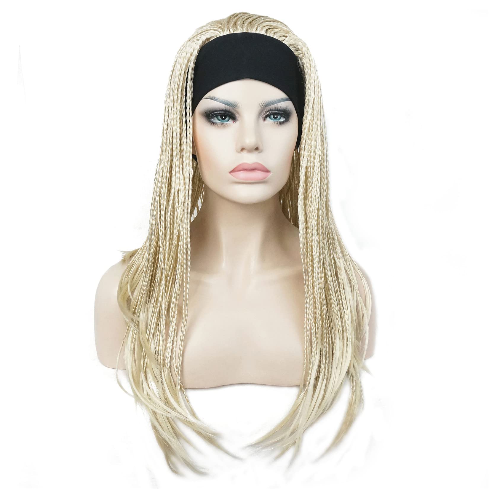 Aimole Long Braiding Crochet Hair Fully Hand Tied Twist Braided With Headband Half Wig(613-Pale Blonde)