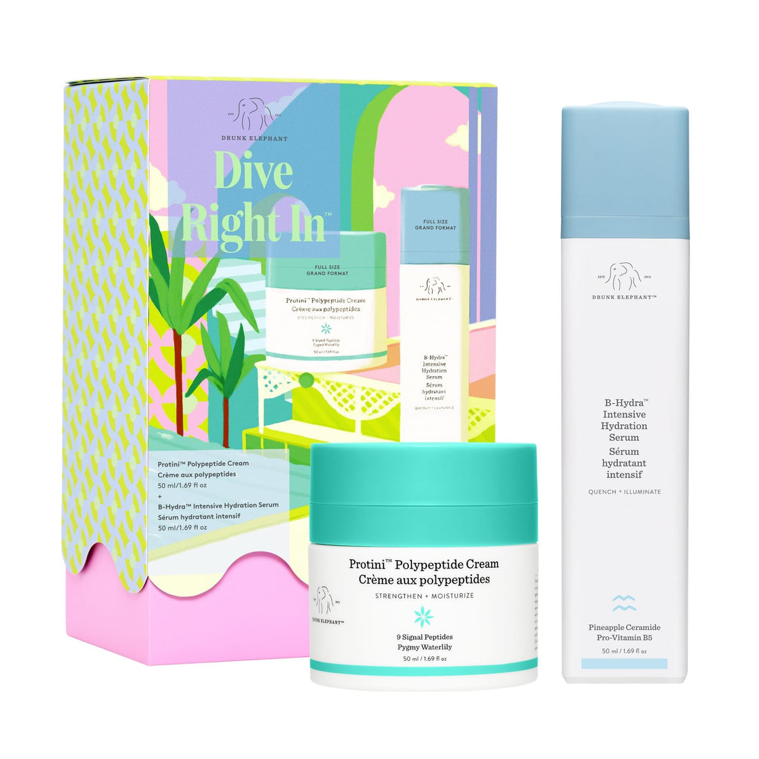 Drunk Elephant Dive Right In Kit- Full-Size Protini Polypeptide Cream and B-Hydra Hydration Serum