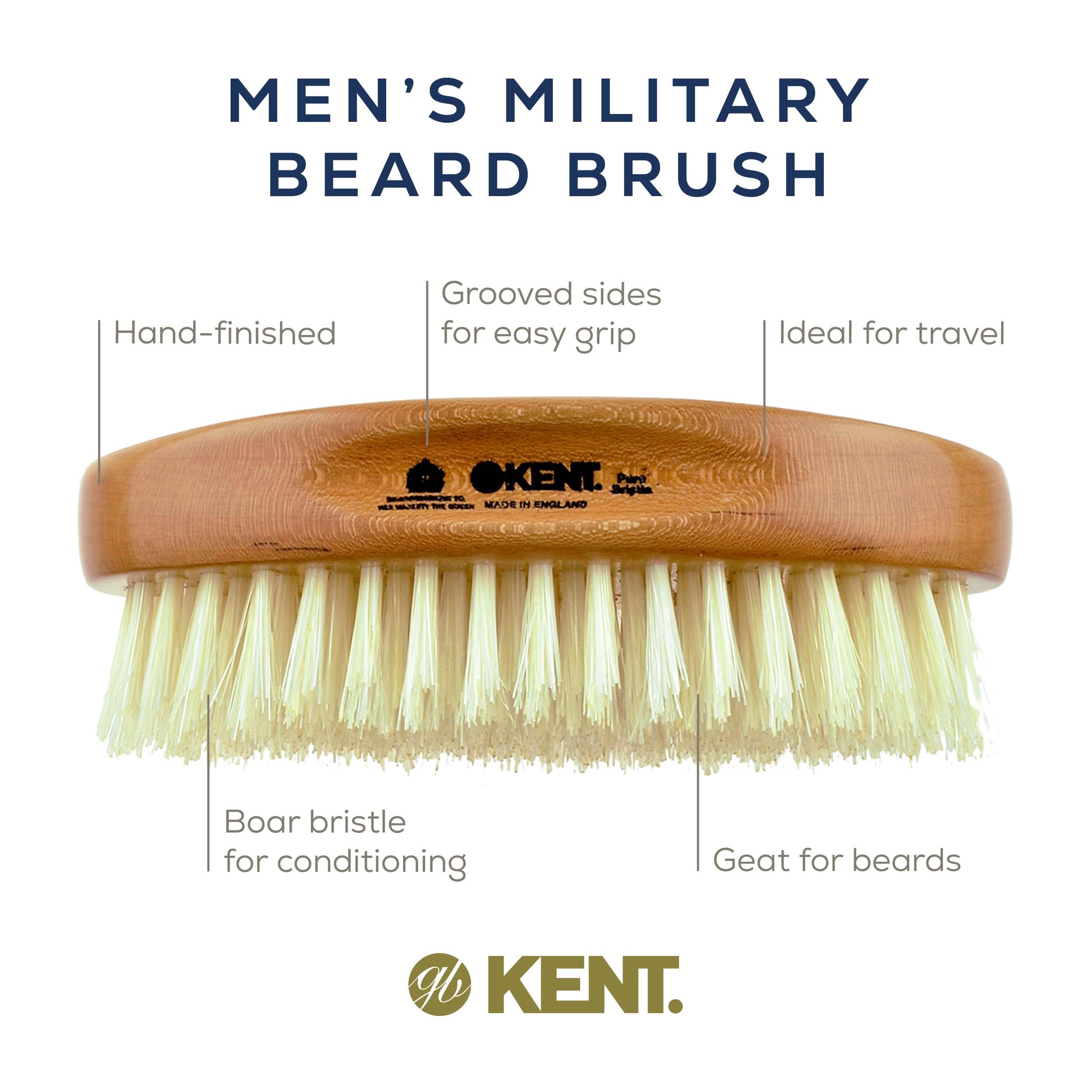 Kent BB Finest Men's Beard Brush - Beechwood Oval-Shaped Palm Grip With Durable and Sophisticated Pure White Boar Bristles Perfect Gift For Men, Unparalleled Craftsmanship, Made In The UK.