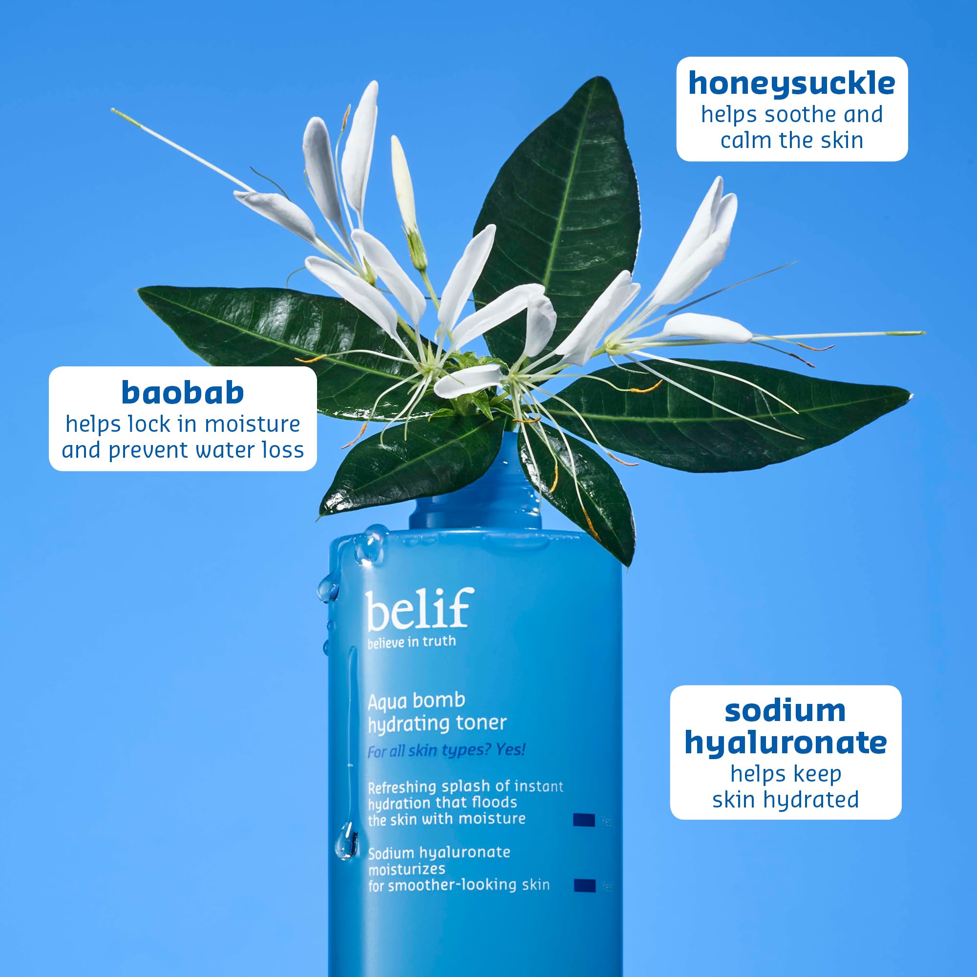 belif Aqua Bomb Hydrating Toner with Niacinamide & Hyaluronic Acid, Lightweight and Refreshing Toner for Instant Hydration, Skin Barrier Repair, and Glowing Skin for All Skin Types, Korean Skin Care