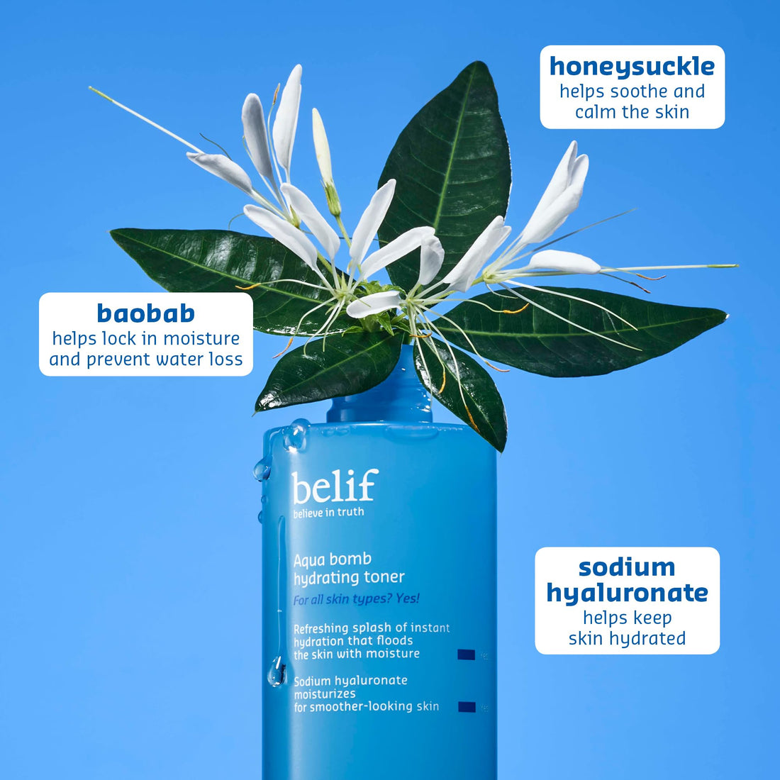 belif Aqua Bomb Hydrating Toner with Niacinamide & Hyaluronic Acid, Lightweight and Refreshing Toner for Instant Hydration, Skin Barrier Repair, and Glowing Skin for All Skin Types, Korean Skin Care