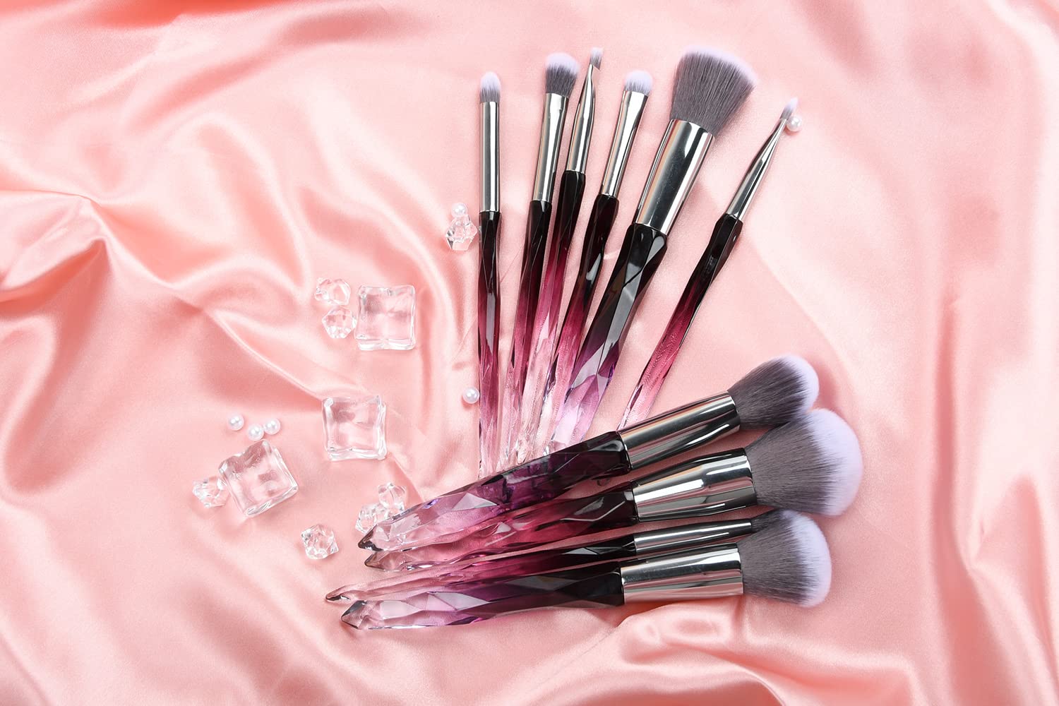 Makeup Brushes Crystal Handle Set, Professional make up brushes Tenmon 10 PCS Crystal Transparent Handle Kabuki Face Powder Foundation Brush Concealer Eye Shadow Eyeliner Eyebrow Brush (purple)