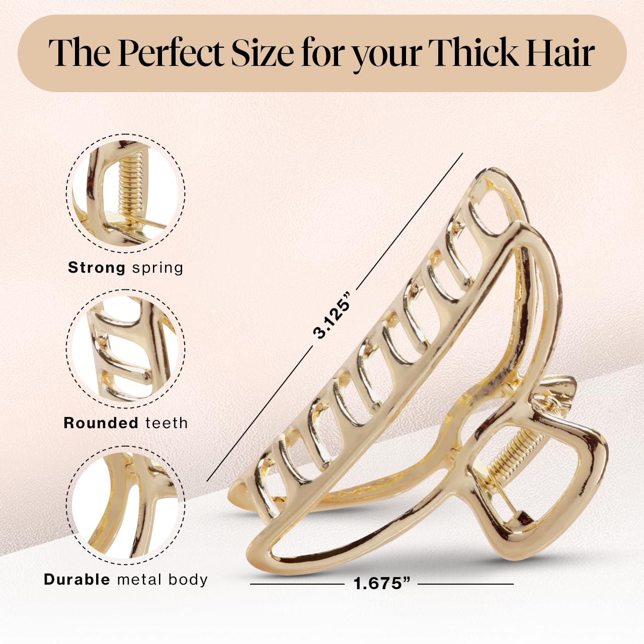 Kitsch Metal Hair Clips for Women - Durable & Elegant Metal Claw Clips, Perfect for Everyday Use & Special Occasions - Gold & Hematite - 2 Pcs