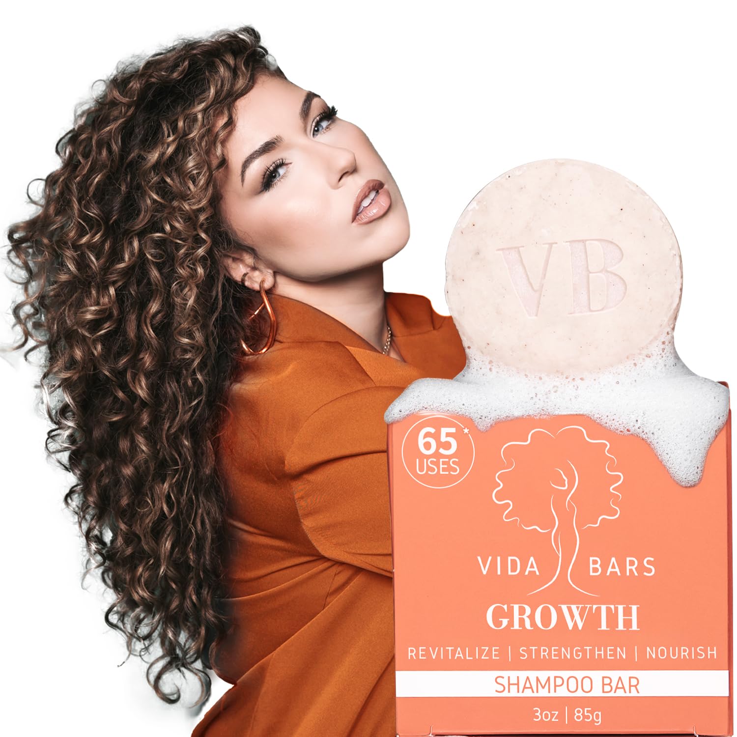 VIDA BARS Growth Solid Shampoo Bar for Curly, Thinning Hair | Natural, Color Safe, Moisturizing Vegan Handmade in the USA (Bergamot & Rosemary Scent)