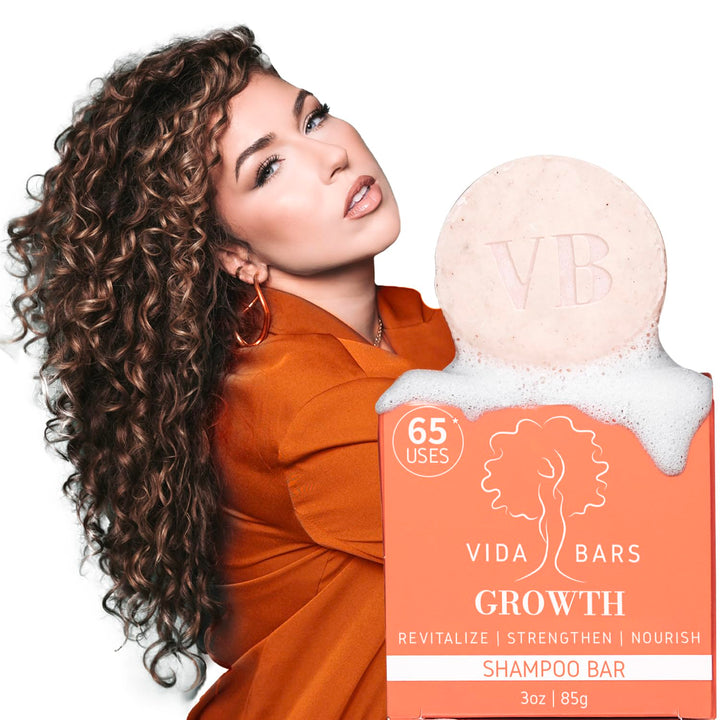 VIDA BARS Growth Solid Shampoo Bar for Curly, Thinning Hair | Natural, Color Safe, Moisturizing Vegan Handmade in the USA (Bergamot & Rosemary Scent)