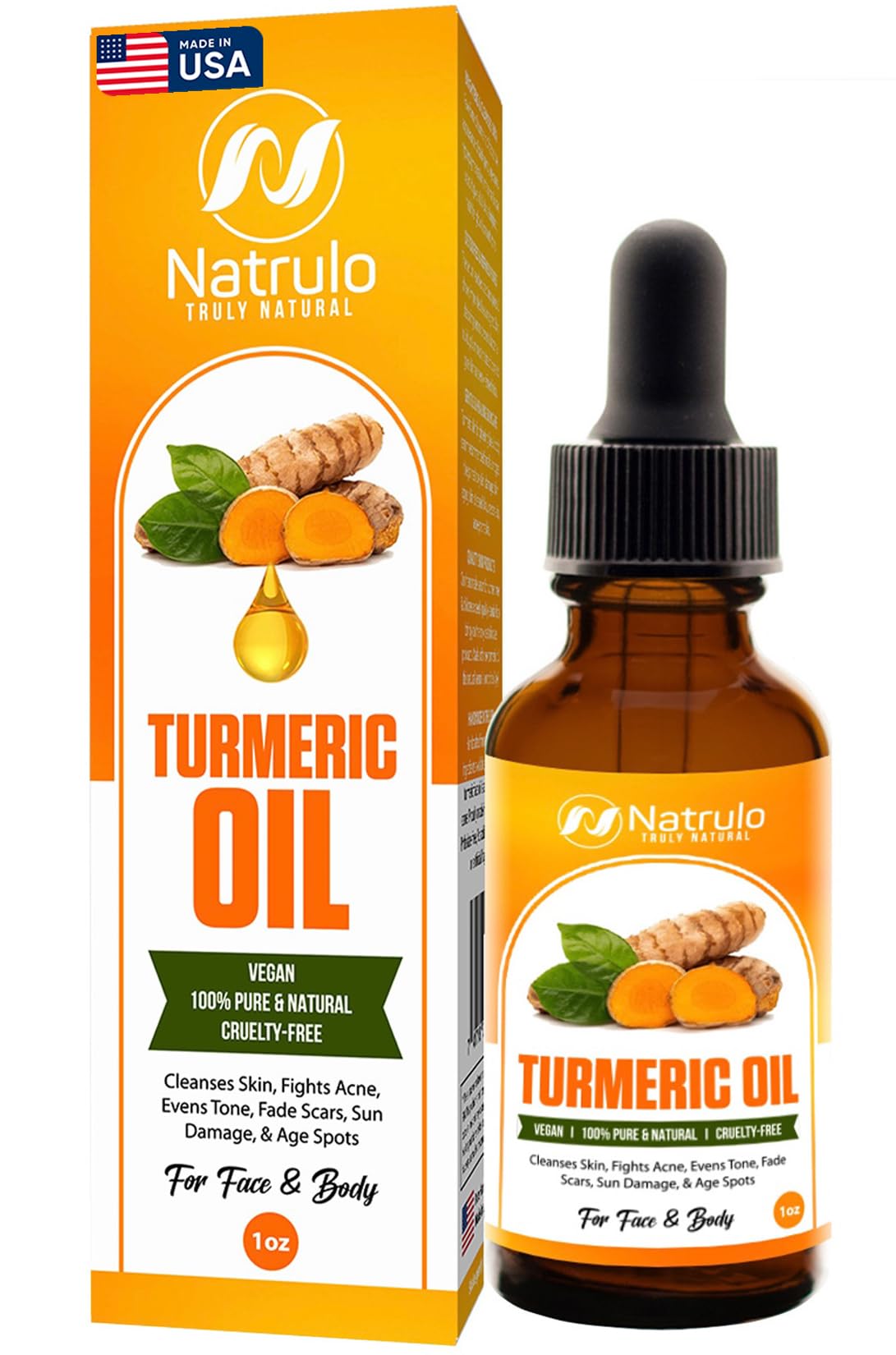Turmeric Serum for Face & Body - All Natural Turmeric Skin Brightening Oil for Dark Spots - Cleanses Skin, Fights Acne, Evens Tone, Heals Scars - Pure Handcrafted Turmeric Oil Skincare Made in the USA