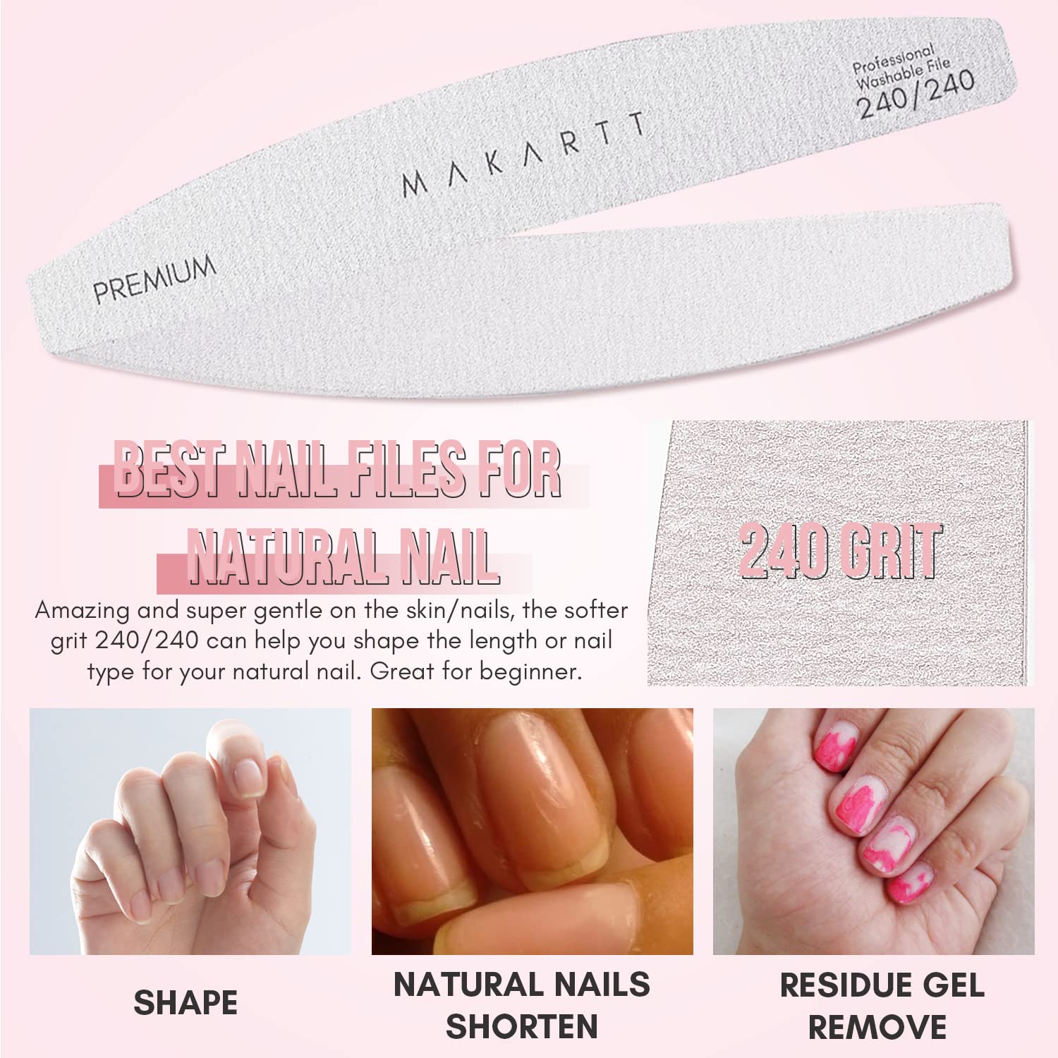 Makartt Nail File: 240 240 Grit Emery Boards for Nails, 10pcs Ultra-Fine Filer Kit for a Shiny Finish Zebra Doubled Sides Washable Manicure Pedicure Tools