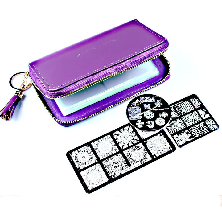 Fingerangel 24 Slots Nail Stamping Plate Holder Case Round Square Rectangular Nail Art Stamp Plate Organizer Purple Color Stamping Ablum