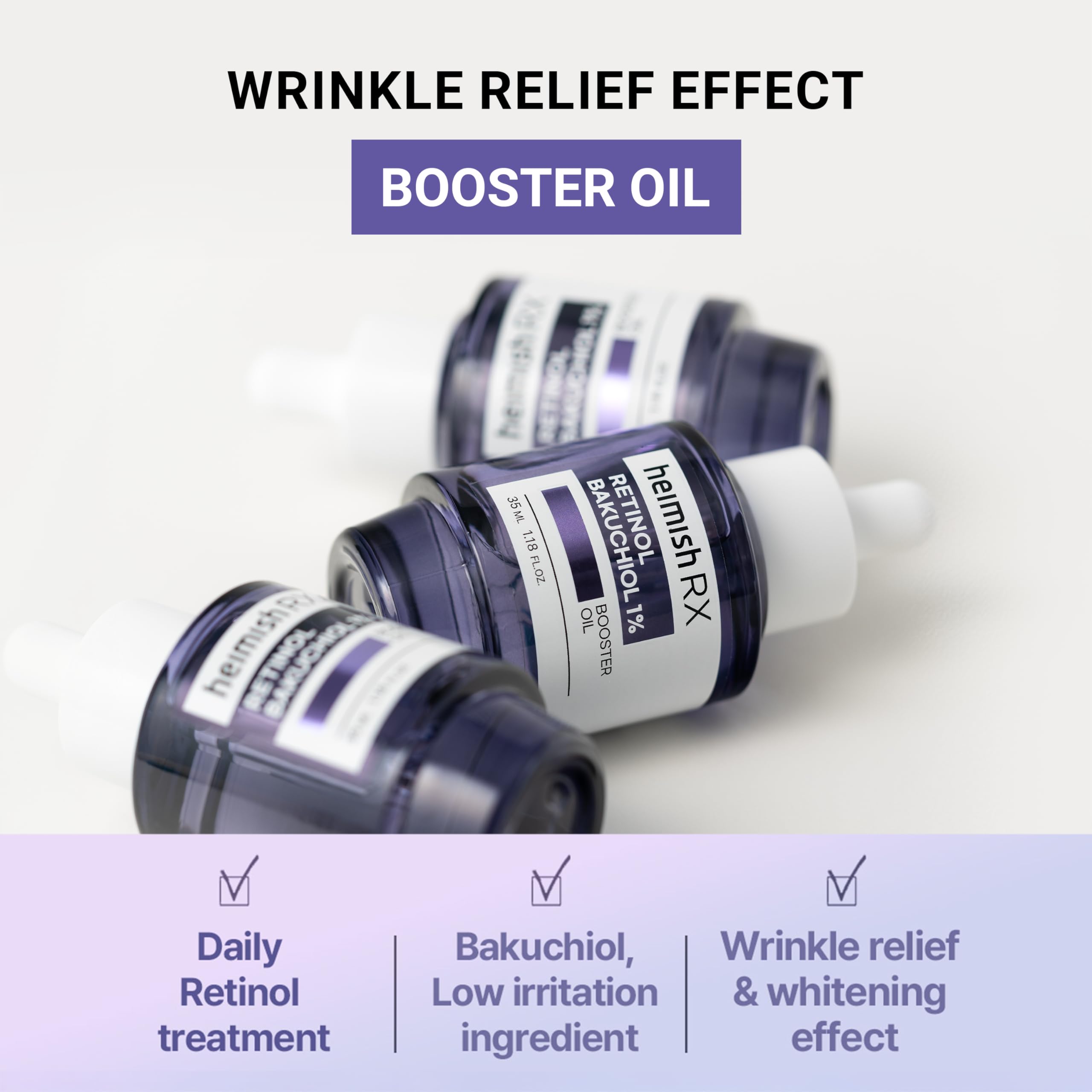 HEIMISH RX Retinol Bakuchiol Booster Oil - Anti Aging Serum, Face Serum for Firming, Anti Wrinkle, Skin Elasticity, Hydrating with Retinol, Non-greasy Formula, Korean Skincare, 35ml (1.18 fl. oz)