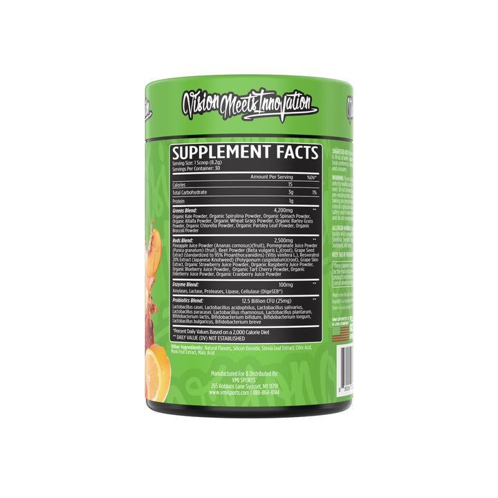 VMI Sports Greens + Reds Advanced Superfood Immunity and Gut Health | Enzymes & Probiotics | 30 Servings (Peach Iced Tea)
