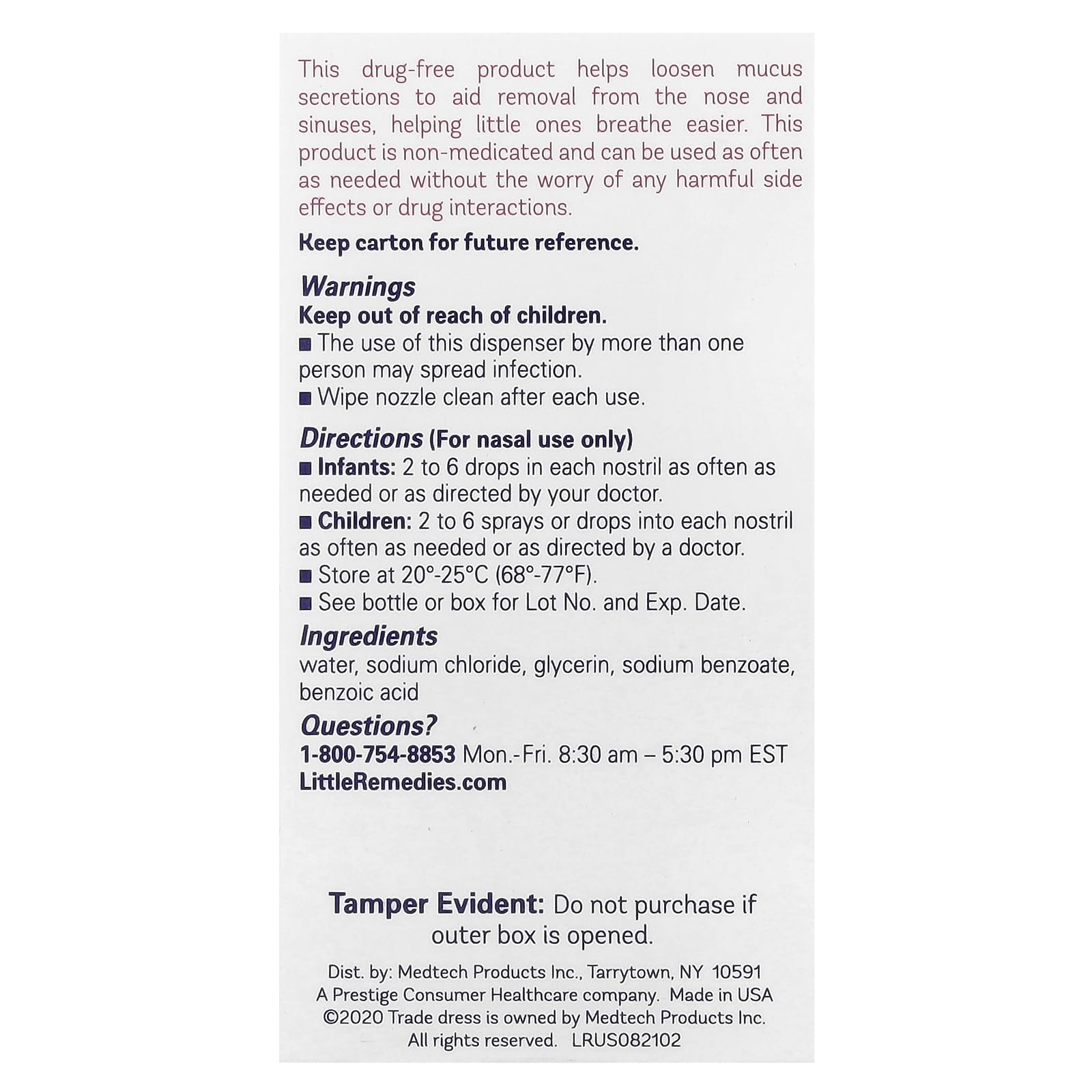 Little Remedies Saline Spray and Drops, Safe for Newborns, 0.5 fl oz