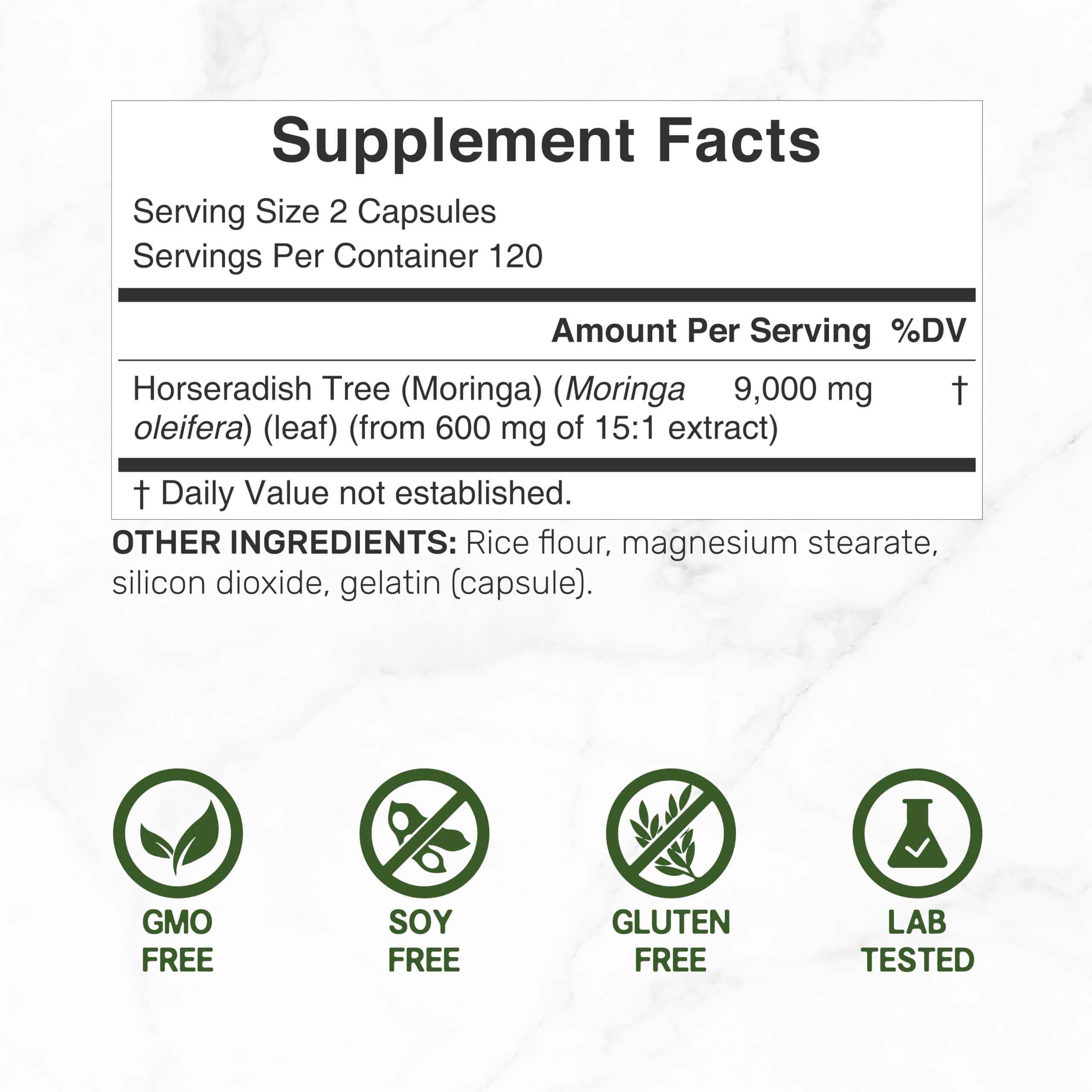 Moringa Pure Capsules 9,000mg Herbal Equivalent, 240 Capsules – Maximum Potency Moringa Leaf Extract – Complete Green Superfood Supplement for Energy, Skin, & Immune Health Support – Non-GMO