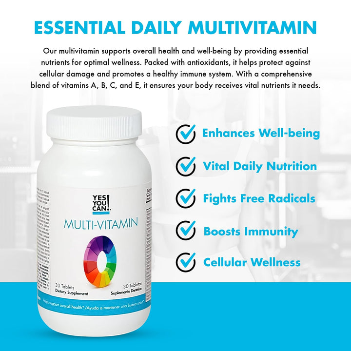 Yes You Can! Daily Multivitamins for Men and Women - Helps Assist Overall Health & Well-Being, Contains Antioxidants, Rich in Vitamin A, B, C & E - Daily Vitamins - 30 Tablets - 1 Pack