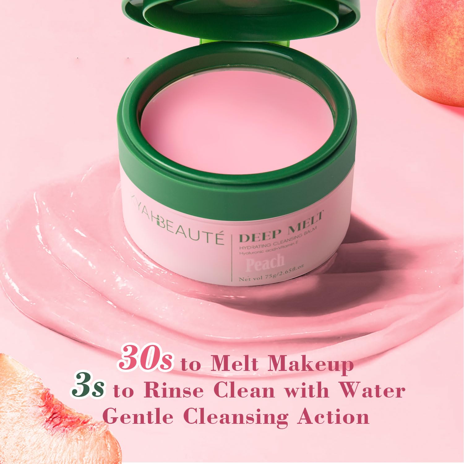 MYMERRY Cleansing Balm, Naturium Makeup Remover Balm for Sensitive Skin, Waterproof Mascara Makeup Remover, Face Eyes Lip Cleanser, Peach Scented, Coconut Oil, Vitamin E & Hyaluronic Acid, 2.65 Oz