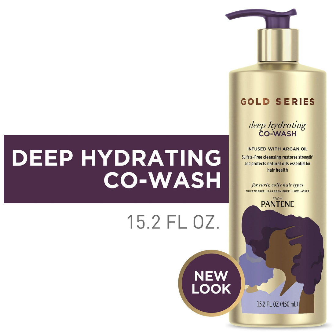Pantene Gold Series from Sulfate Free Deep Hydrating with Argan Oil for Curly Coily Hair, Co-Wash, 15.2 Fl Oz (Packaging May Vary)