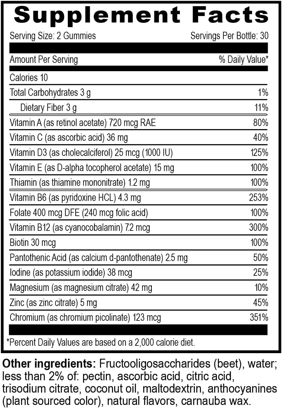 YUM-V'S Multivitamin Zero Gummies by YumVs | Sugar-Free Vitamins Supplement for Women & Men | Chromium, Thiamine, and Magnesium | Natural Raspberry Flavor Chewables - 60 Count - Red Pillbox