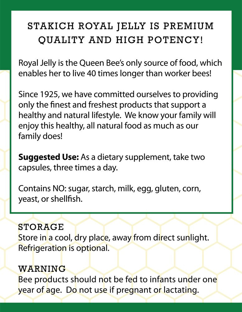 Stakich 500 mg Capsules (Royal Jelly Capsules 500 mg (200 Count))
