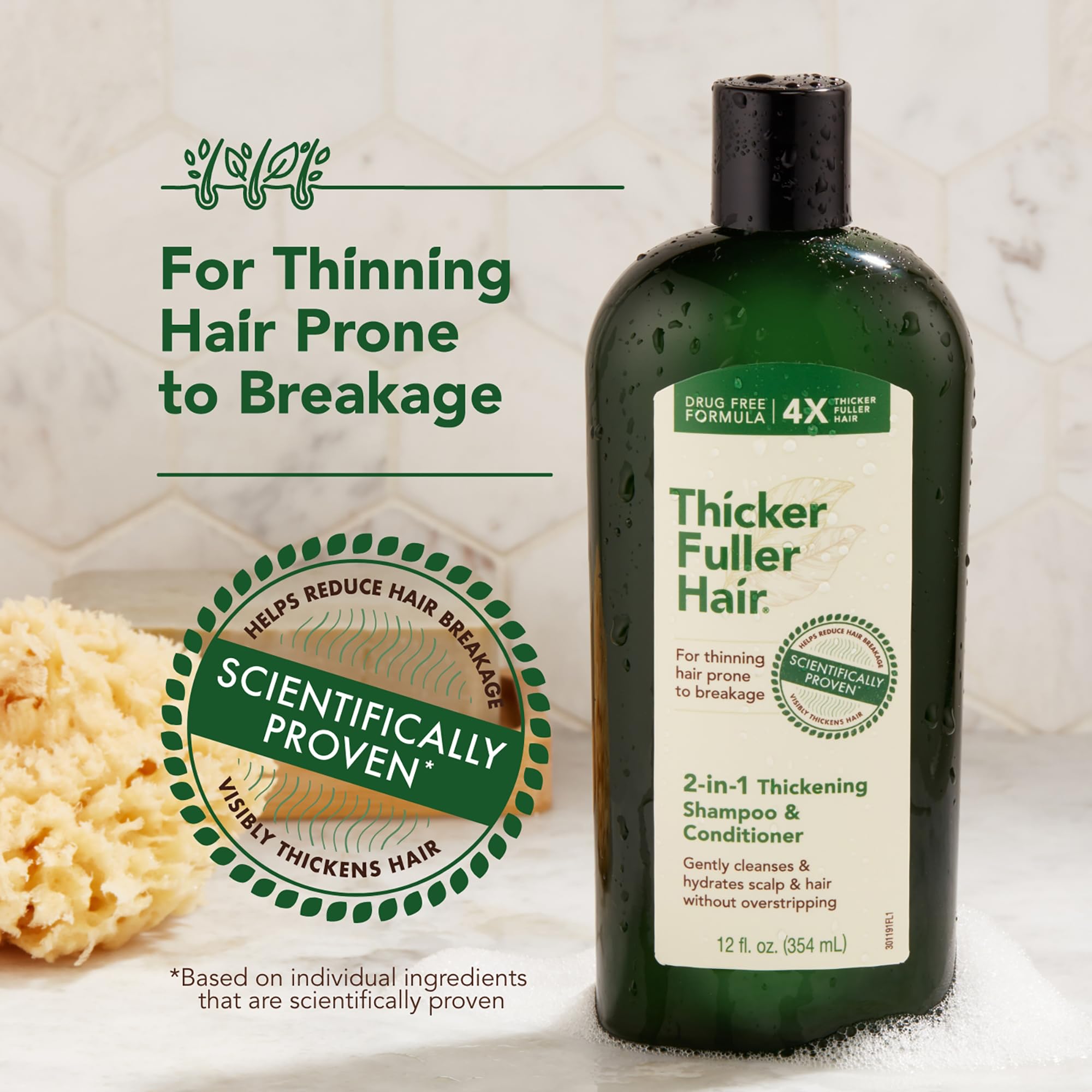 Thicker Fuller Hair 2-in-1 Thickening Shampoo and Conditioner for Men - Shampoo for Thinning Hair - Hydrating Shampoo with Aloe Leaf Juice - 12 oz