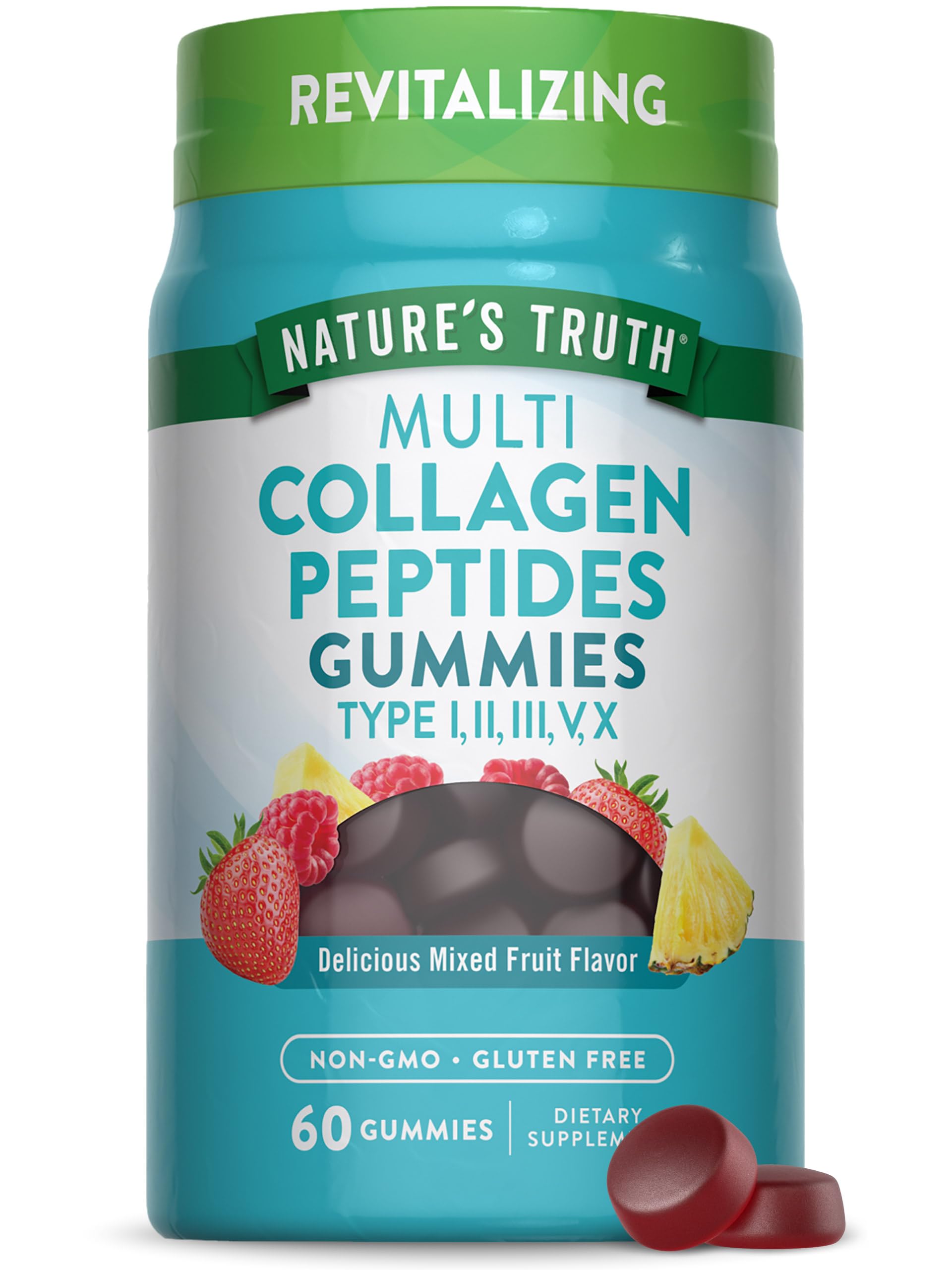 Nature's Truth Multi Collagen Gummies | Type I, II, III, V, X | 60 Count | Non-GMO & Gluten Free Complex Supplement | Mixed Fruit Flavor