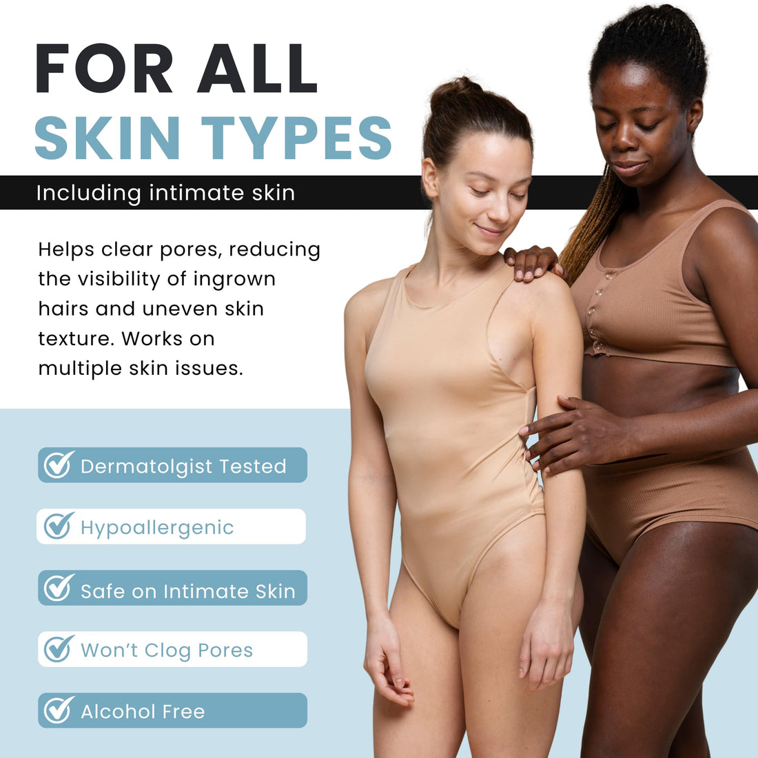 Ingrown Hair Pads with Glycolic Acid & Salicylic Acid – 55 Alcohol-Free Wipes for Bikini Area, KP Bumps & Strawberry Legs – Vegan & Cruelty-Free Exfoliating Pads