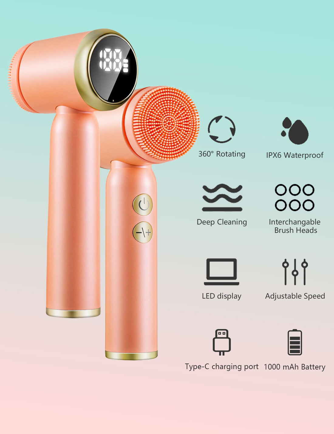 Face Brushes for Cleansing and Exfoliating ,Spin Facial Cleansing Brush with LED Display, Electric Face Cleansing Brush ,Rechargeable Facial Cleansing Brush with 6 Facial Spin Brush Heads BSROLUNA