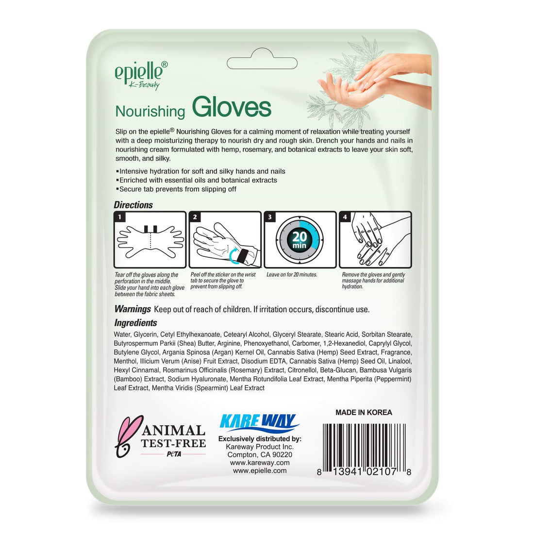 Epielle Nourishing Masks - Hemp + Rosemary Extract for Deep Moisturizing 100% Vegan & Cruelty-Free (Gloves 6pk) For Dry Hand Spa Masks, Holiday Beauty Gifts, Stocking Stuffers
