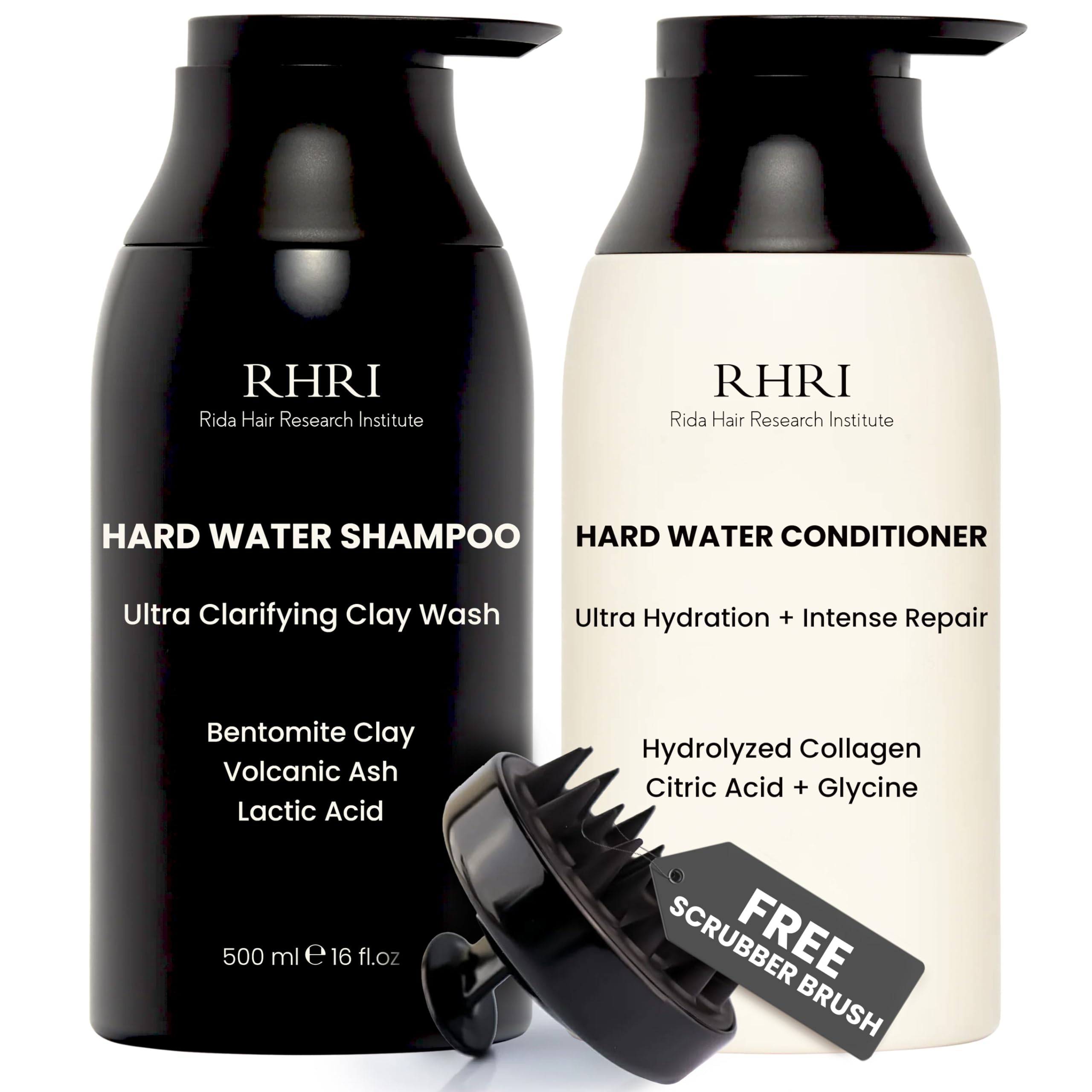 Hard Water Shampoo & Conditioner Set | Hydrating Hair Treatment for Shine & Manageability | Clarifying Wash with Bentonite Clay, Volcanic Ash, Lactic Acid | Metal Detox Shampoo with Collagen 32 FL oz