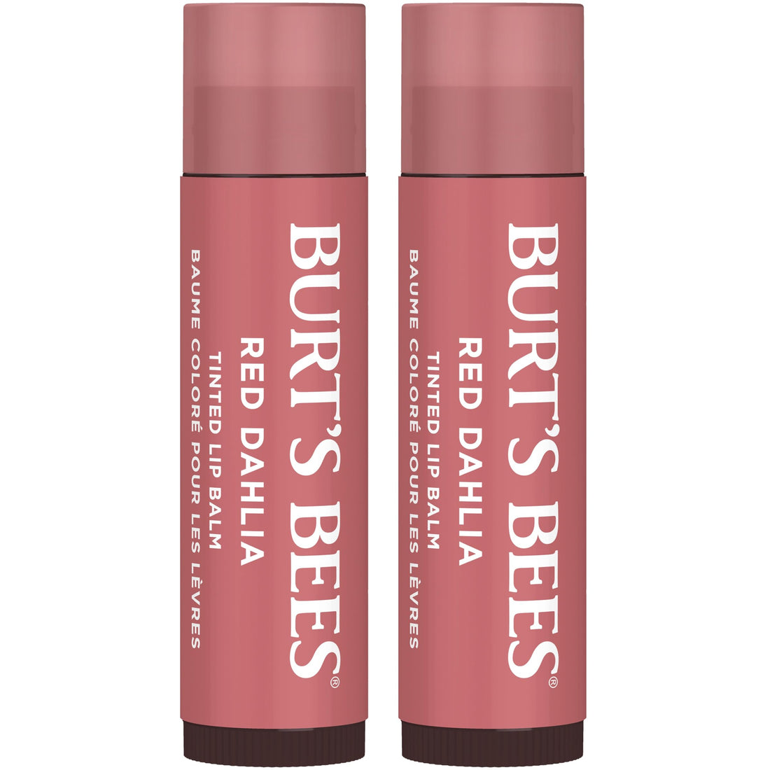 Burt's Bees Lip Tint Balm with Long Lasting 2 in 1 Duo Tinted Balm Formula, Color Infused with Deeply Hydrating Shea Butter for a Natural Looking Buildable Finish, Fiery Red Dahlia (2-Pack)