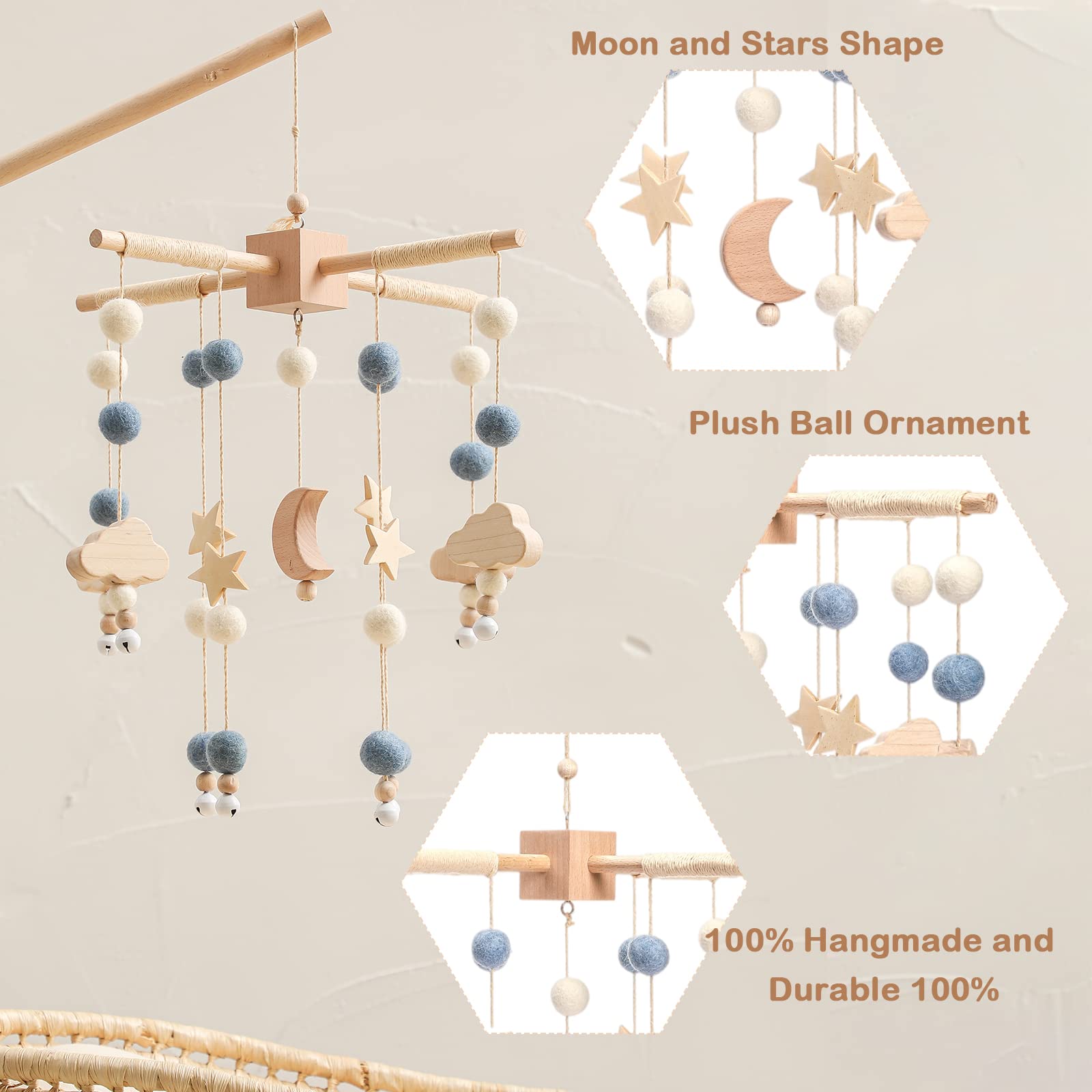 Baby Mobile for Crib | Baby Crib Nursery Mobile Star Moon for Baby Boys and Girls | Boho Nursery Decor | Baby Shower Set for Infant Bedroom Hanging Decoration Toy