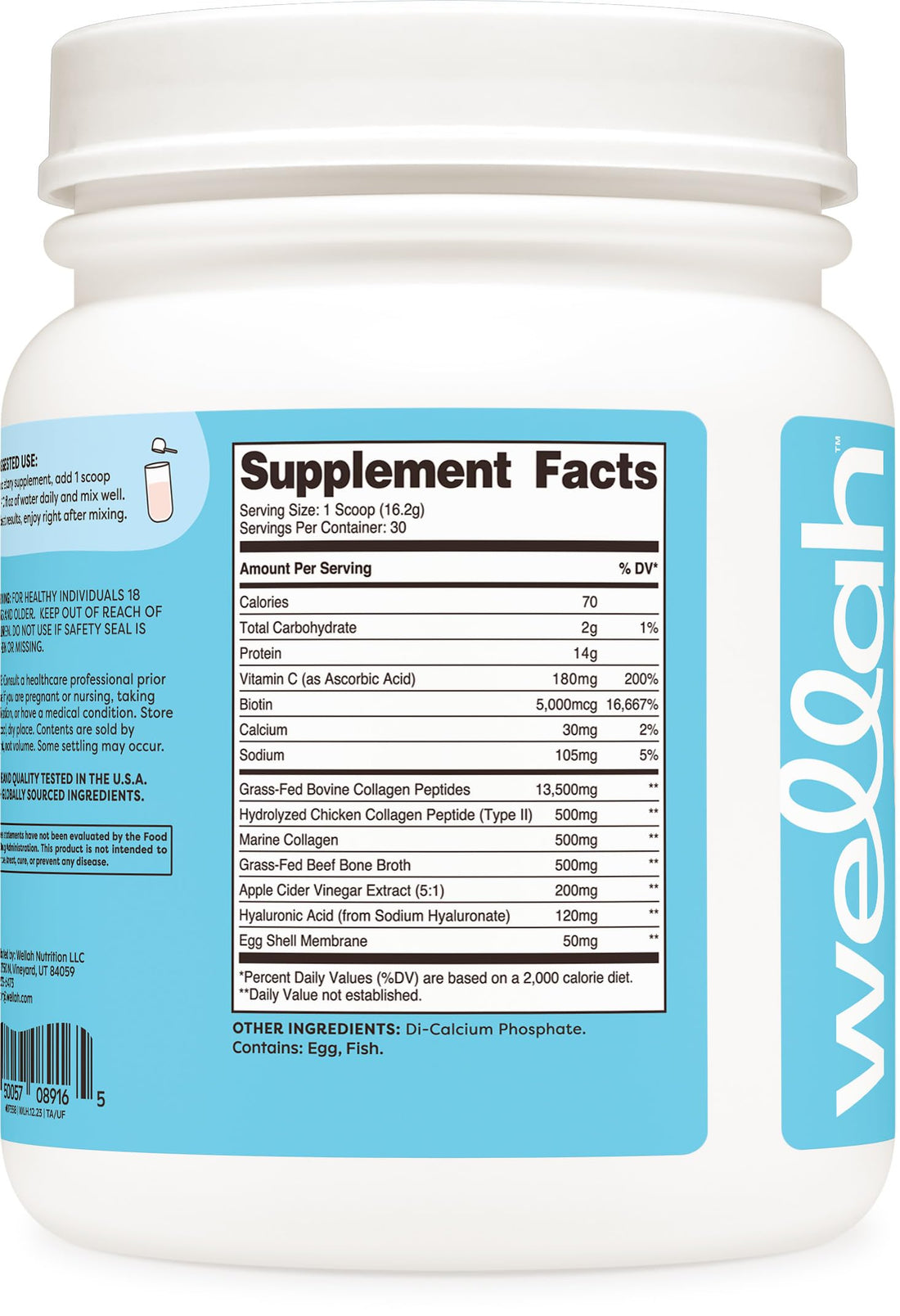 Wellah The Afterglow Multi Collagen Protein + Beauty (30 Servings, Unflavored) - Hair, Skin, Nail & Joint Support - Non-GMO and Gluten Free