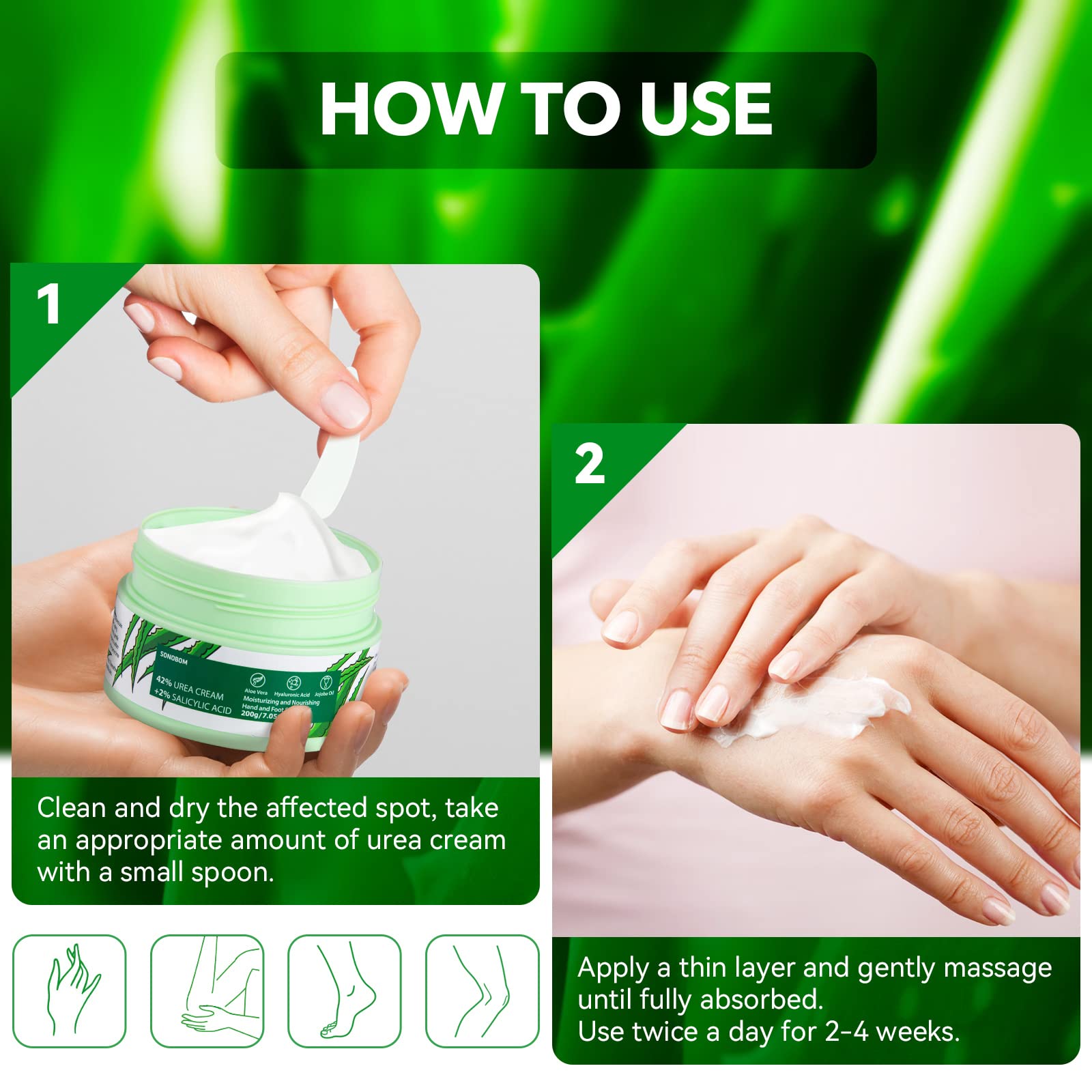 Urea Cream 42 Percent for Feet 7.0 Oz, 2% Salicylic Acid, Aloe Vera, Hyaluronic Acid , Deeply Moisturize Skin Cream For Dry Cracked Feet, Hands, Heels, Elbows, Nails, Knees, Intensive Moisturizes &