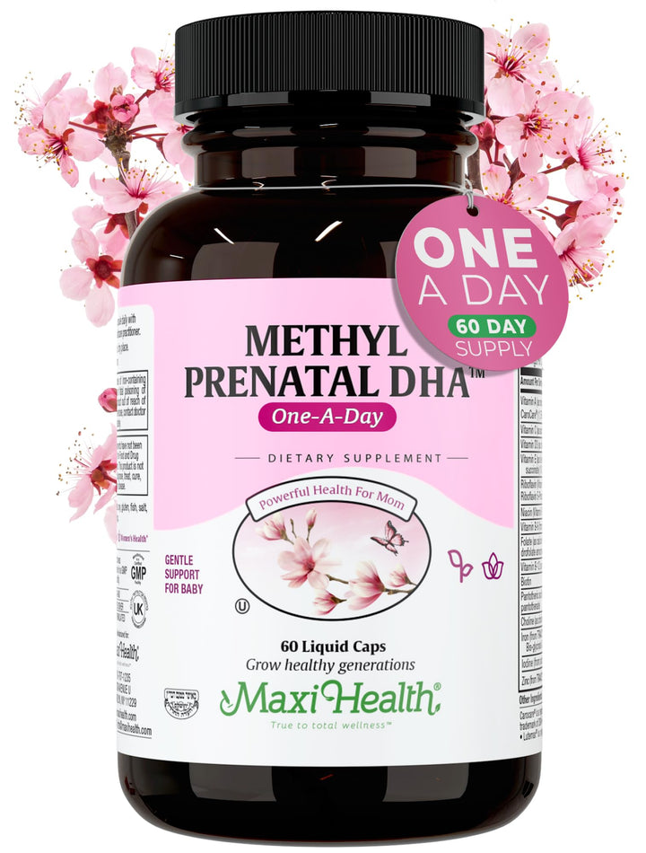 Maxi Health - Methyl Prenatal DHA Prenatal Vitamins Women - Doctor Formulated, Kosher, Gluten Free Prenatal Multivitamin with 25 Nutrients Including DHA, Folic Acid & More, 60 Liquid Caps