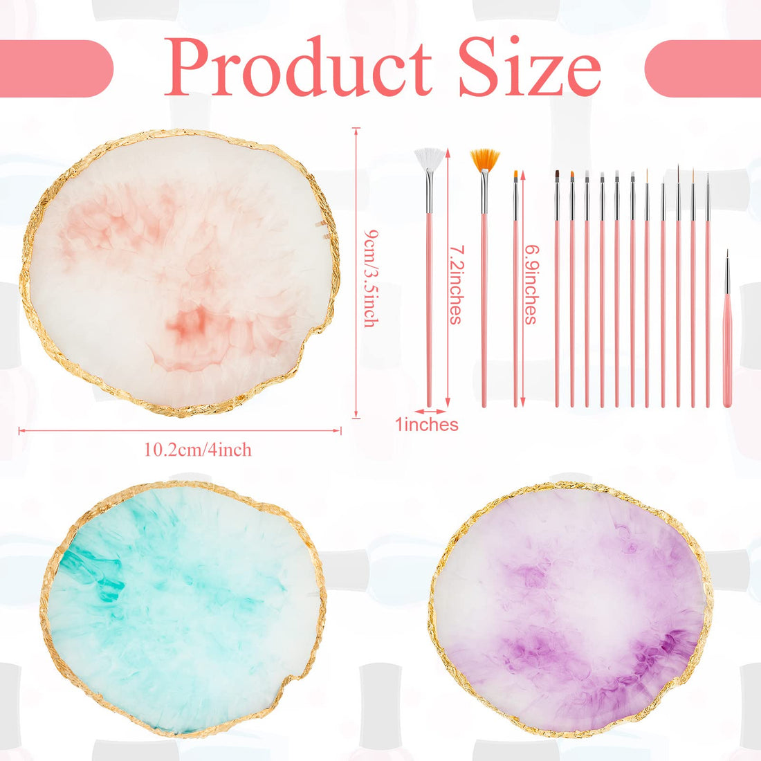 3 Pieces Nail Art Palettes Nail Mixing Palette Polish Color Mixing Plate Golden Edge Resin Nail Holder Nail Art Display Cosmetic Mixing Tools (Round Shape)