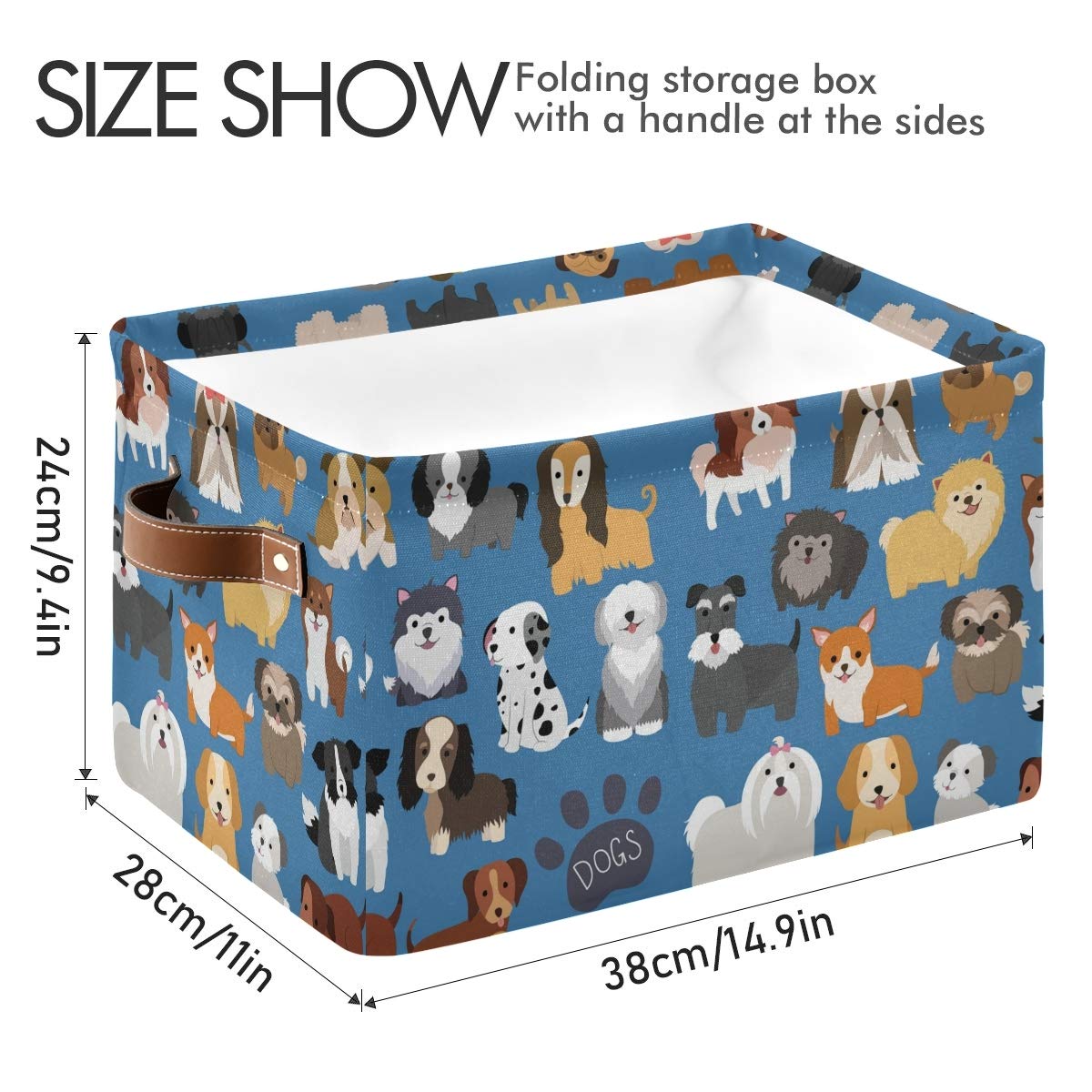 Emelivor Cute Dogs Puppy Storage Bin Collapsible with Handle Rectangle Waterproof Cute Dog Puppy Basket for Storage Cube Closet Organizer for Toy Nursery Book Office Shelf Bathroom