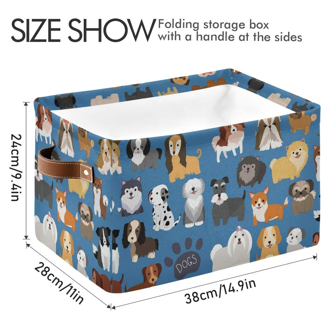 Emelivor Cute Dogs Puppy Storage Bin Collapsible with Handle Rectangle Waterproof Cute Dog Puppy Basket for Storage Cube Closet Organizer for Toy Nursery Book Office Shelf Bathroom