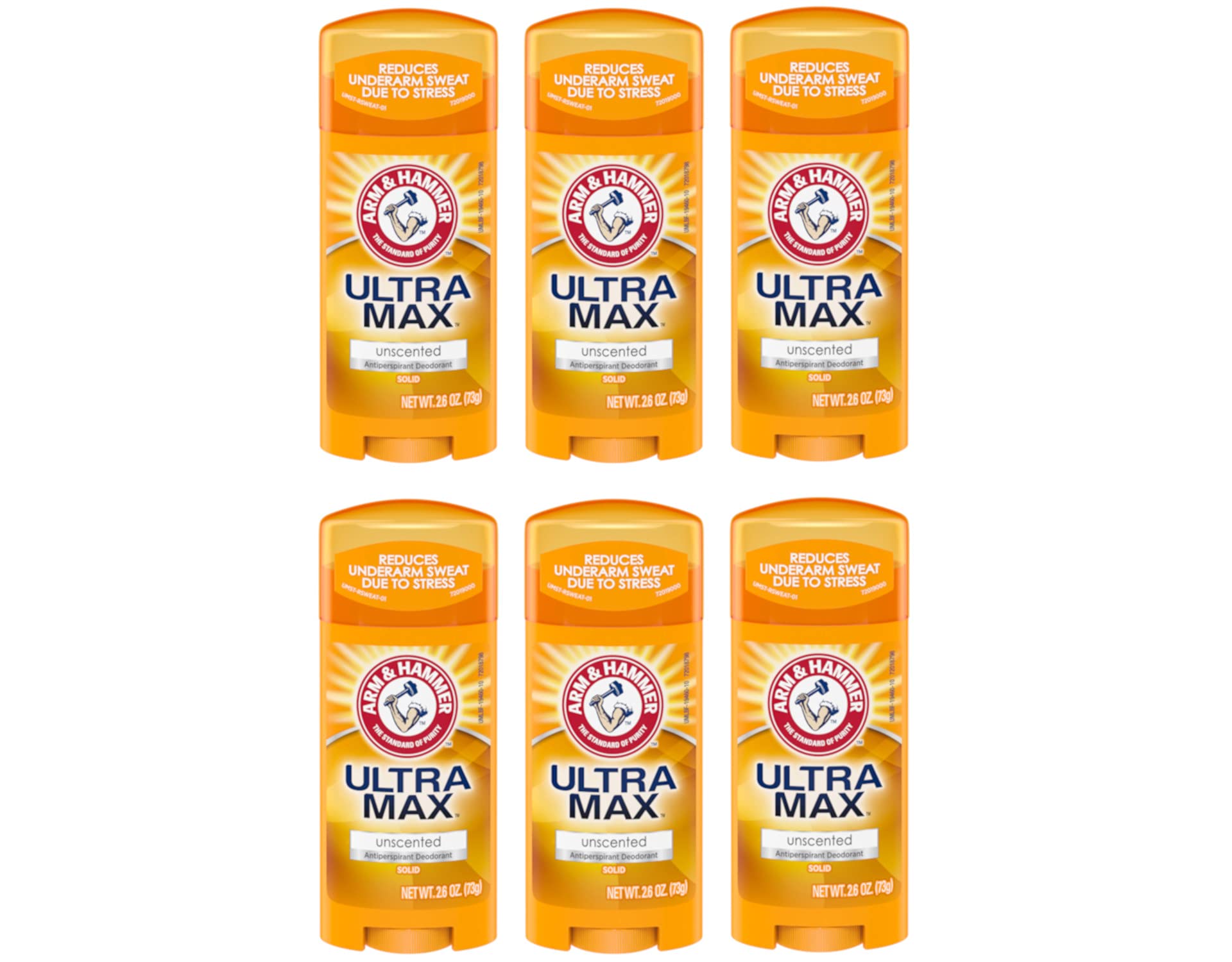 Arm & Hammer Ultramax Invisible Solid Wide Stick Unscented Antiperspirant & Deodorant, 2.6 oz (Pack of 6)