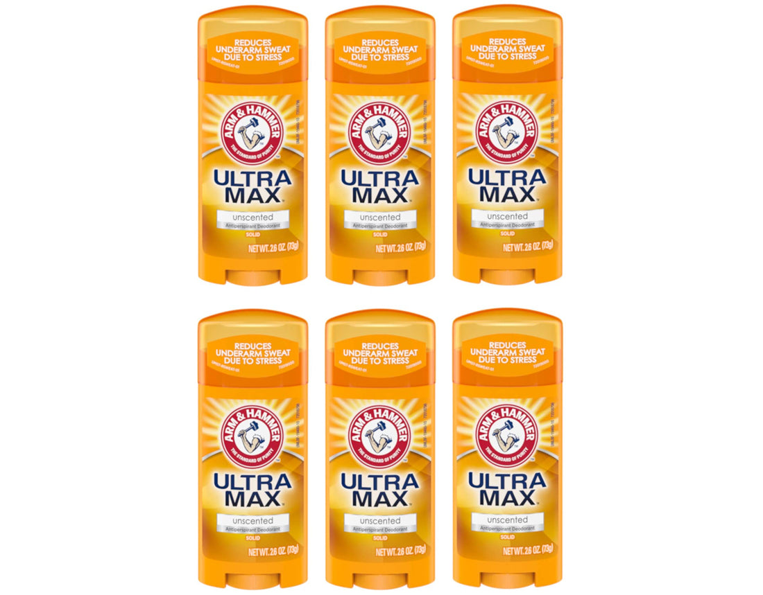 Arm & Hammer Ultramax Invisible Solid Wide Stick Unscented Antiperspirant & Deodorant, 2.6 oz (Pack of 6)