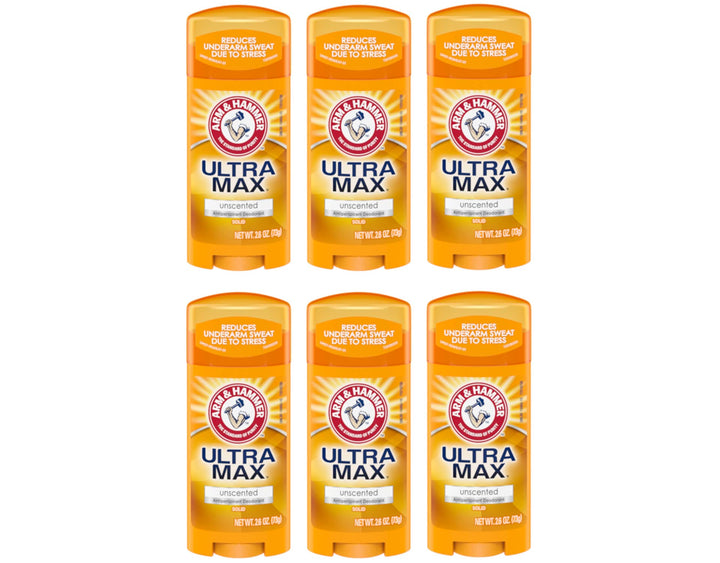 Arm & Hammer Ultramax Invisible Solid Wide Stick Unscented Antiperspirant & Deodorant, 2.6 oz (Pack of 6)