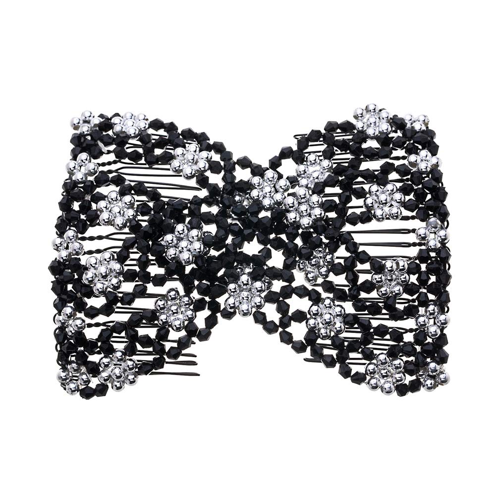 Lovef Flower Multifunction Easy Magic Hair Comb Stretchy Beaded Hair Comb in Small Beads Hairpin Plate Hair (White)