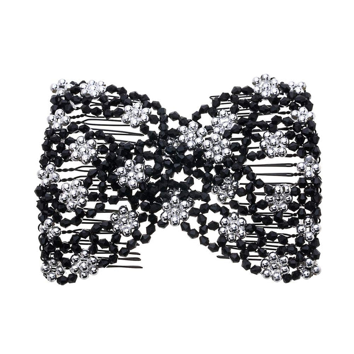 Lovef Flower Multifunction Easy Magic Hair Comb Stretchy Beaded Hair Comb in Small Beads Hairpin Plate Hair (White)