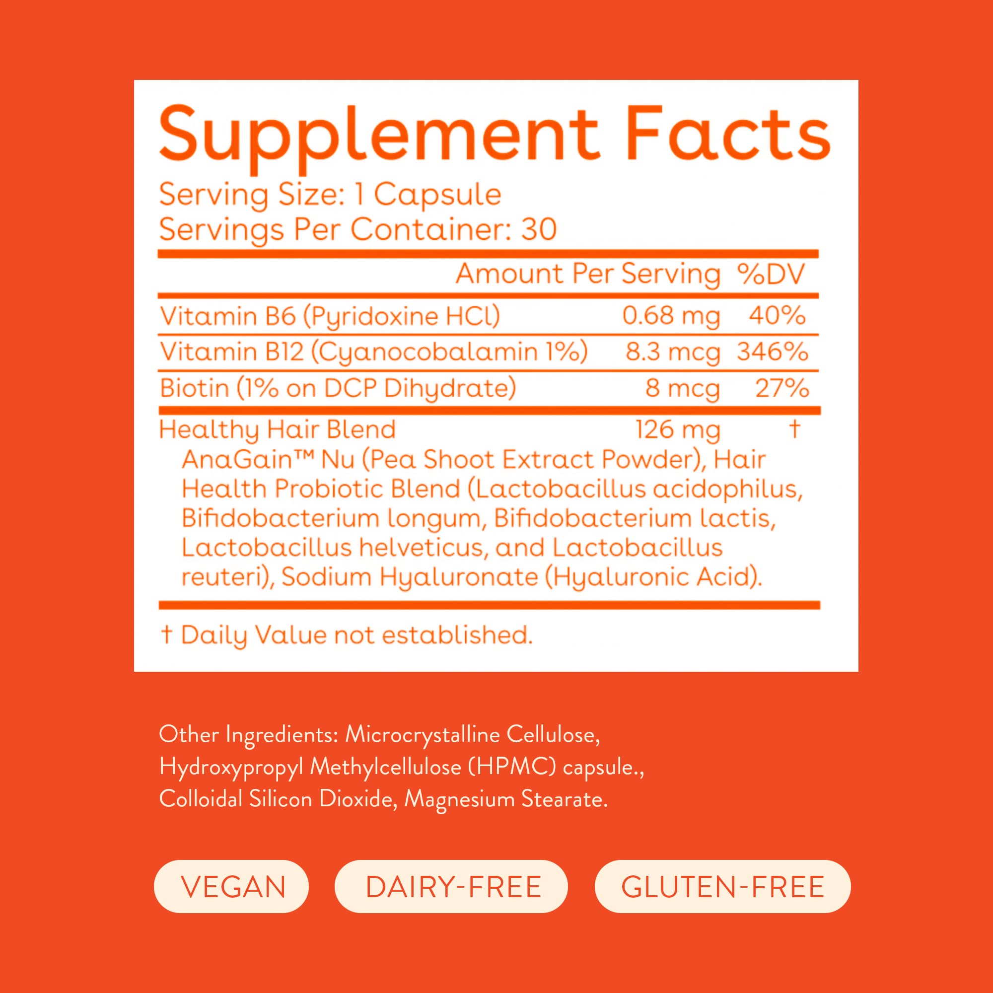 Love Wellness Healthy Hair Probiotics | Support Hair Growth with Biotin and Vitamin B12 & B6 | Supplement for Healthy Scalp & Thicker, Fuller Looking Hair | Safe & Effective | 30 Capsules