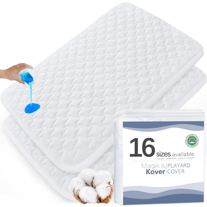 Waterproof Travel Crib Mattress Pad Cover, Fit for Guava Lotus, Dream On Me, UNiPLAY, 2 Pack Travel Crib Mattress Protector Sheets, Quilted Cotton Terry Surface, 24 x 42